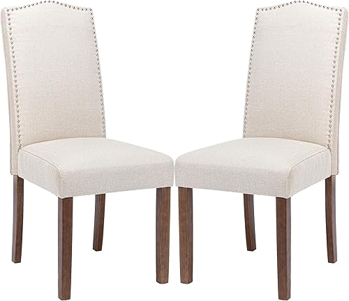 Elegante silla de comedor Parsons tapizada con ribete de cabeza de clavo y patas de madera maciza resistentes, juego de 4, gris ahumado disponible en Yaxa El Salvador