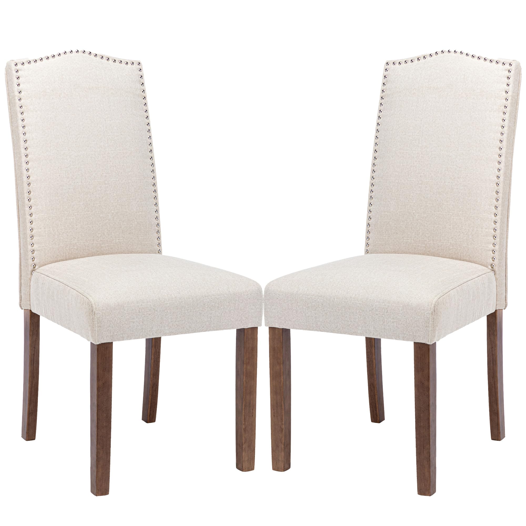 Stylish Upholstered Parsons Nailhead Trim and Sturdy Solid Wood Legs Dining Chairs, Set of 2, Cream