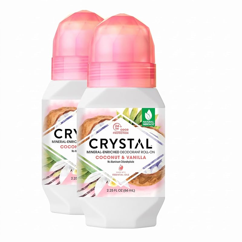 Desodorante mineral Crystal Essence Coconut Vanilla roll-on, Pacote com 2 unidades de 67,5 mL