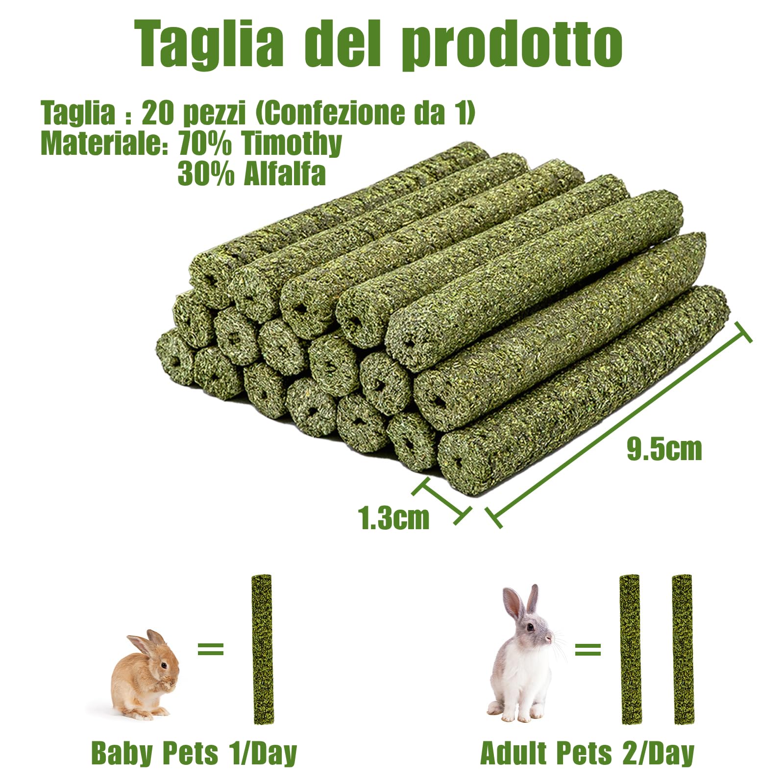 Giocattolo da Masticare per Conigli , Bastoncini di Fieno Timothy per Conigli Porcellini d'India, Cincillà , Criceto (20 unità (1 confezione))
