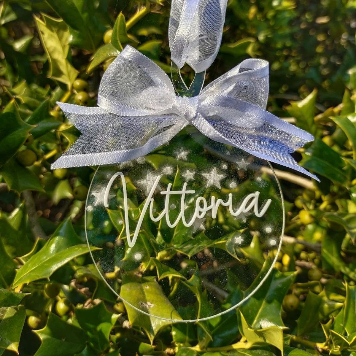 Colgante para árbol de Navidad con Nombre Personalizado, Bola de Navidad acrílica Transparente, Placa Decorativa de Navidad con Lazo, s-1-10 Uds.