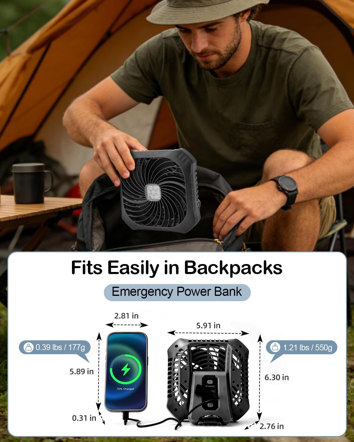 Odoland Bundle - 2 Items Camping Cookware Stove and Portable Quiet Tent Fan with LED Lantern