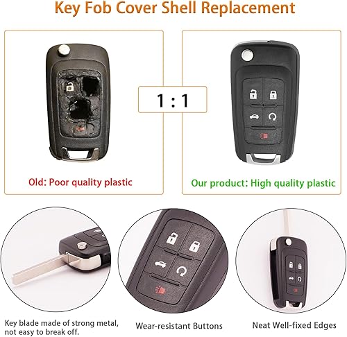 Miniatura 4 de 2 piezas de repuesto para llavero Chevy Buick con funda de silicona para llavero para Chevrolet Cruze Camaro Malibu Equinox Impala Buick GMC 5