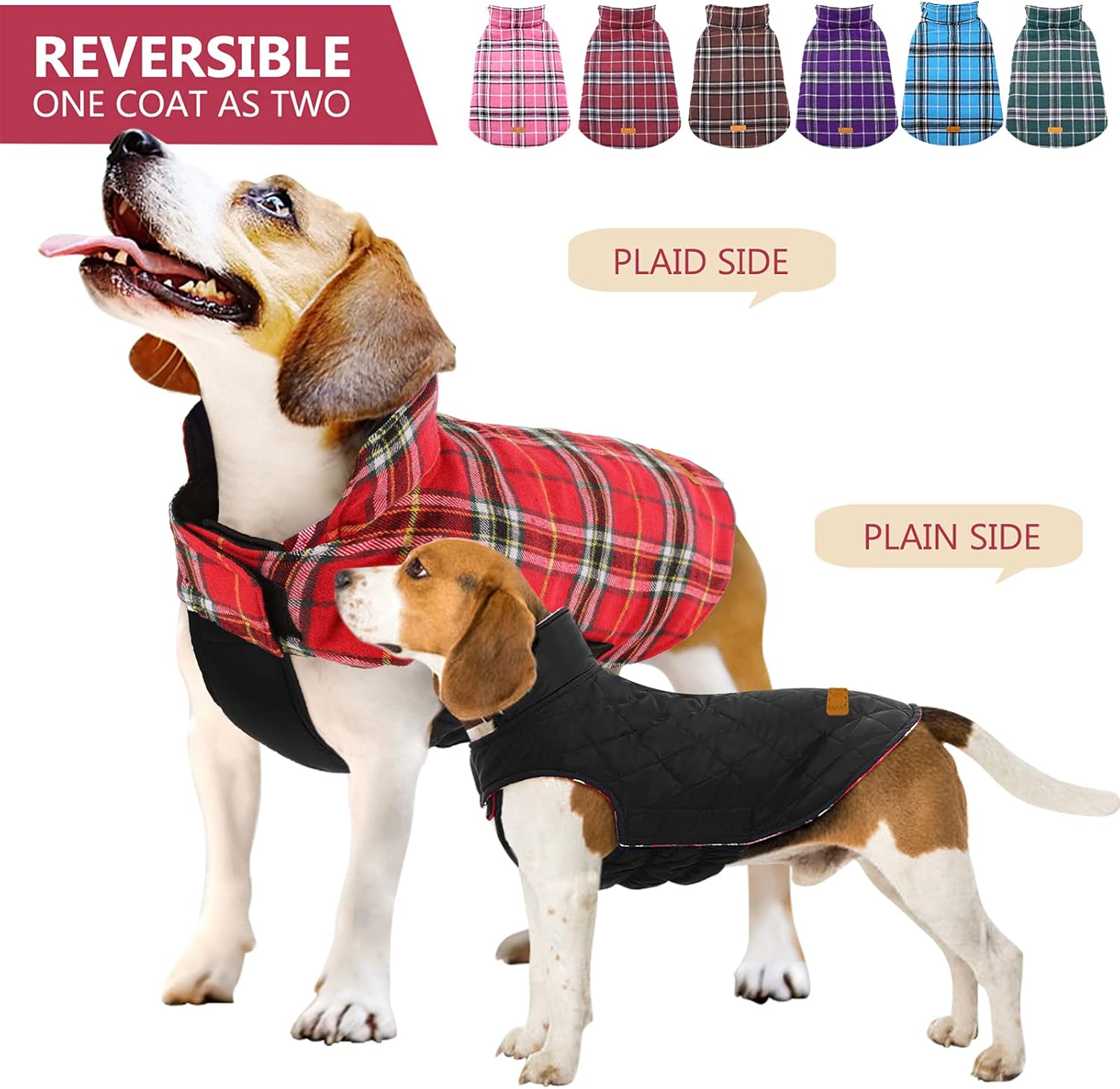 Kuoser Cozy Waterproof Windproof Reversible British Style Plaid Dog Vest Winter Coat Warm Dog Apparel for Cold Weather Dog Jacket for Small Medium Large Dogs with Furry Collar (XS - 3XL) Bright Red M : Pet Supplies