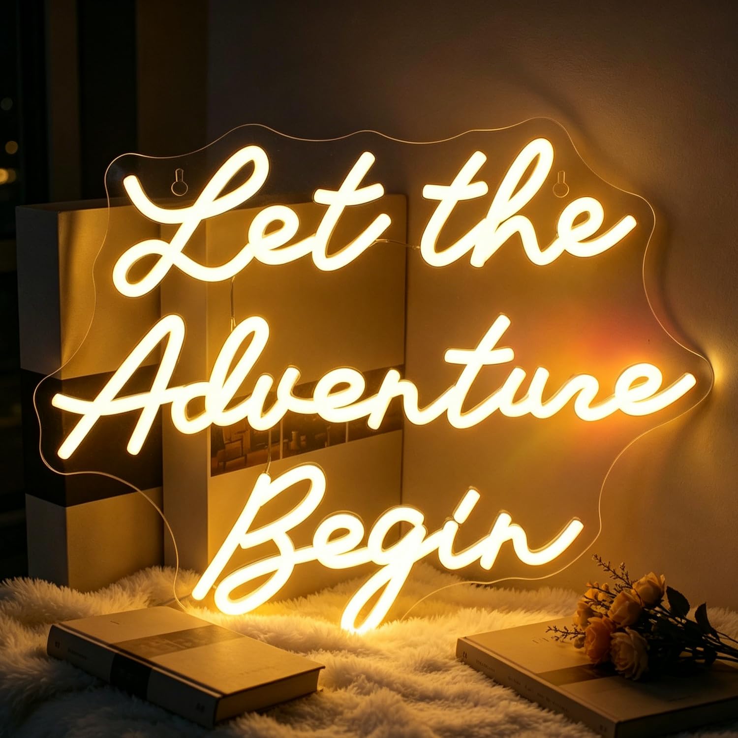Let The Adventure Begin Neon Sign Warm White Neon Lights for Wall Decor Dimmable Let's Party Led Sign Funny Neon Light for Bedroom Home Club Bar Wedding Engagement Birthday Party Decor 15.4”x13”