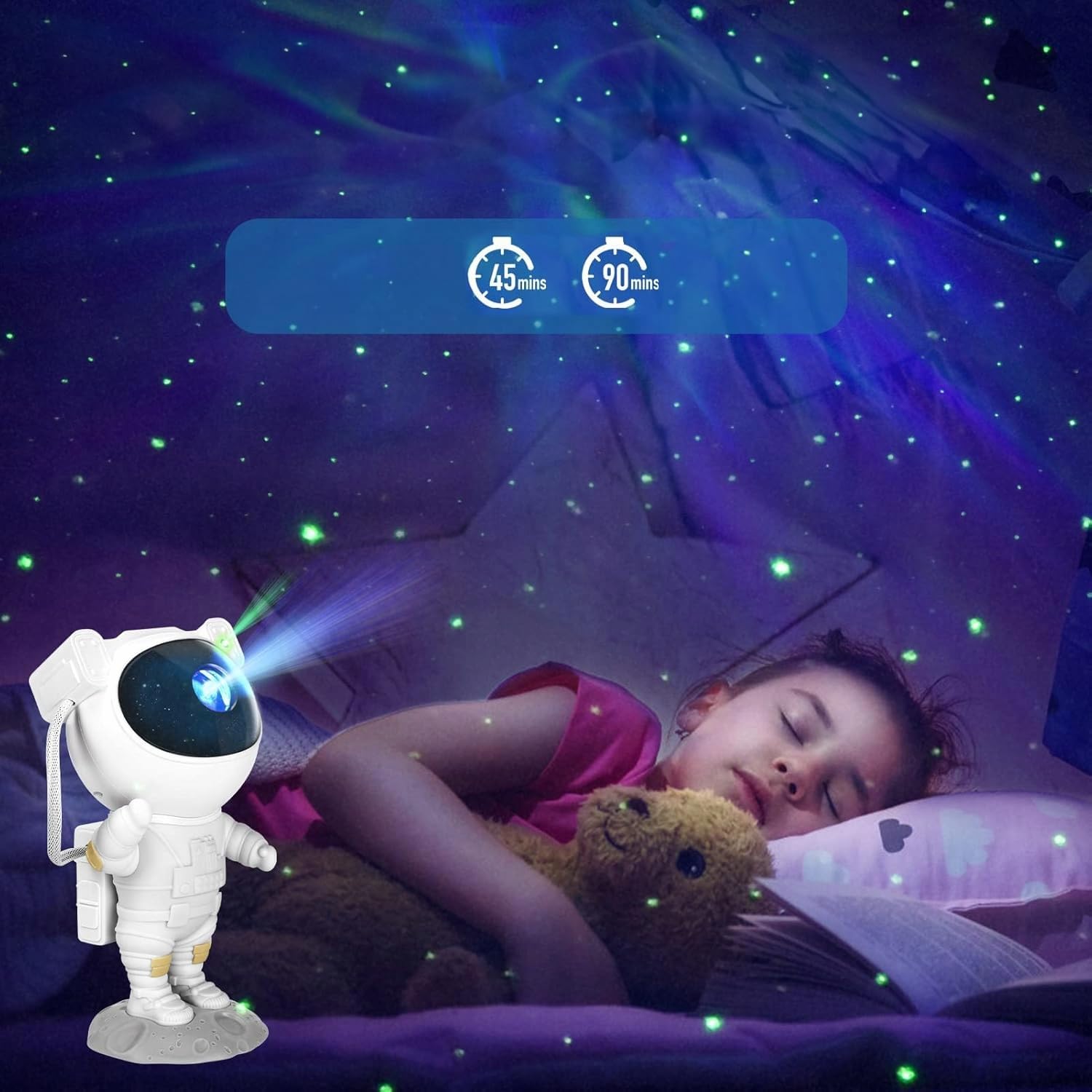 Galaxie Sternenhimmel Astronaut Projektor, Led Weltraum Nachthimmel Lichtprojektor Lampe Mit Timer & Fernbedienung, Sternenlicht Für Schlafzimmer Perfekt Geschenk für Kinder und Erwachsene (8086)
