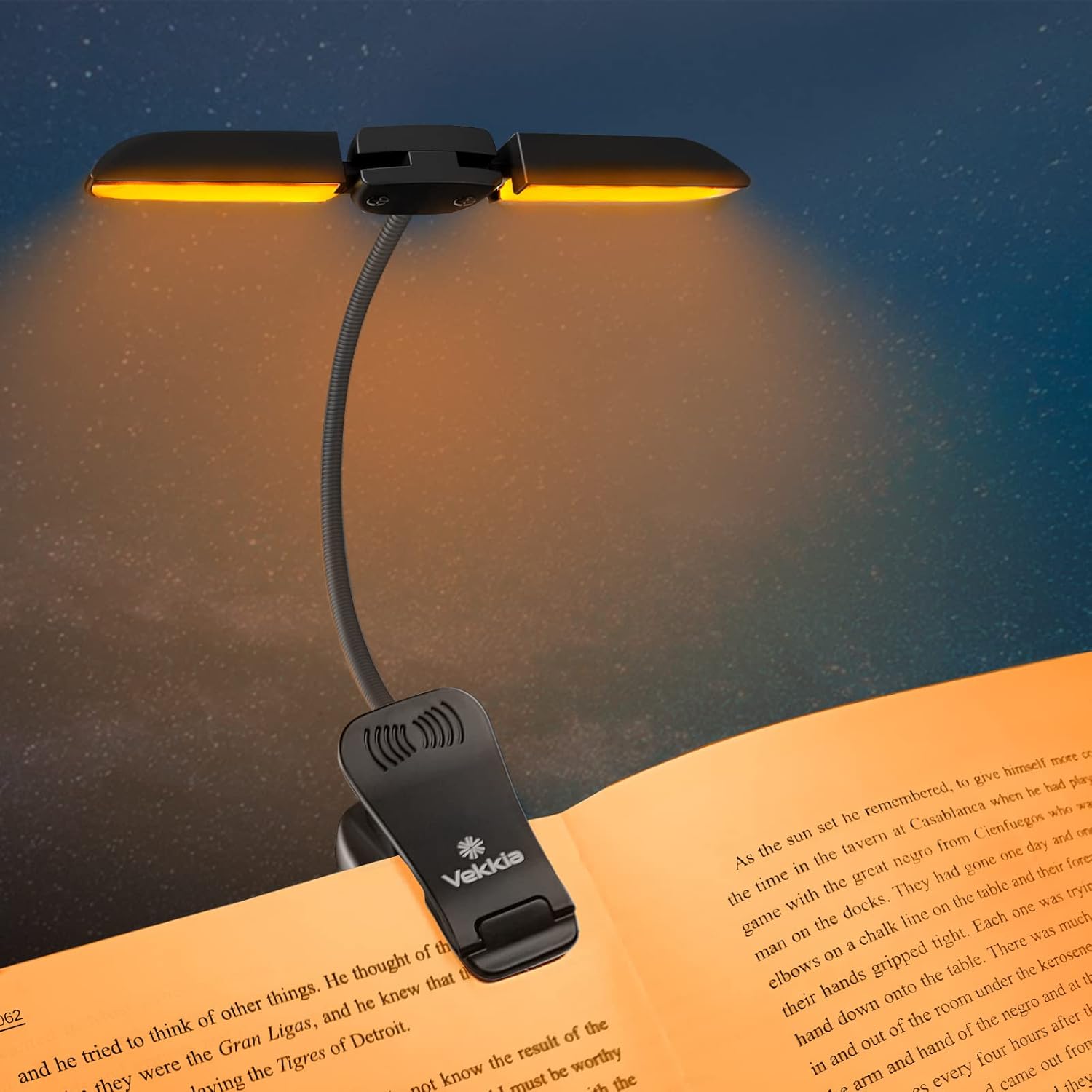 Vekkia Rechargeable 14 LED Amber Book Light for Reading in Bed, 180° Adjustable Clip on Light