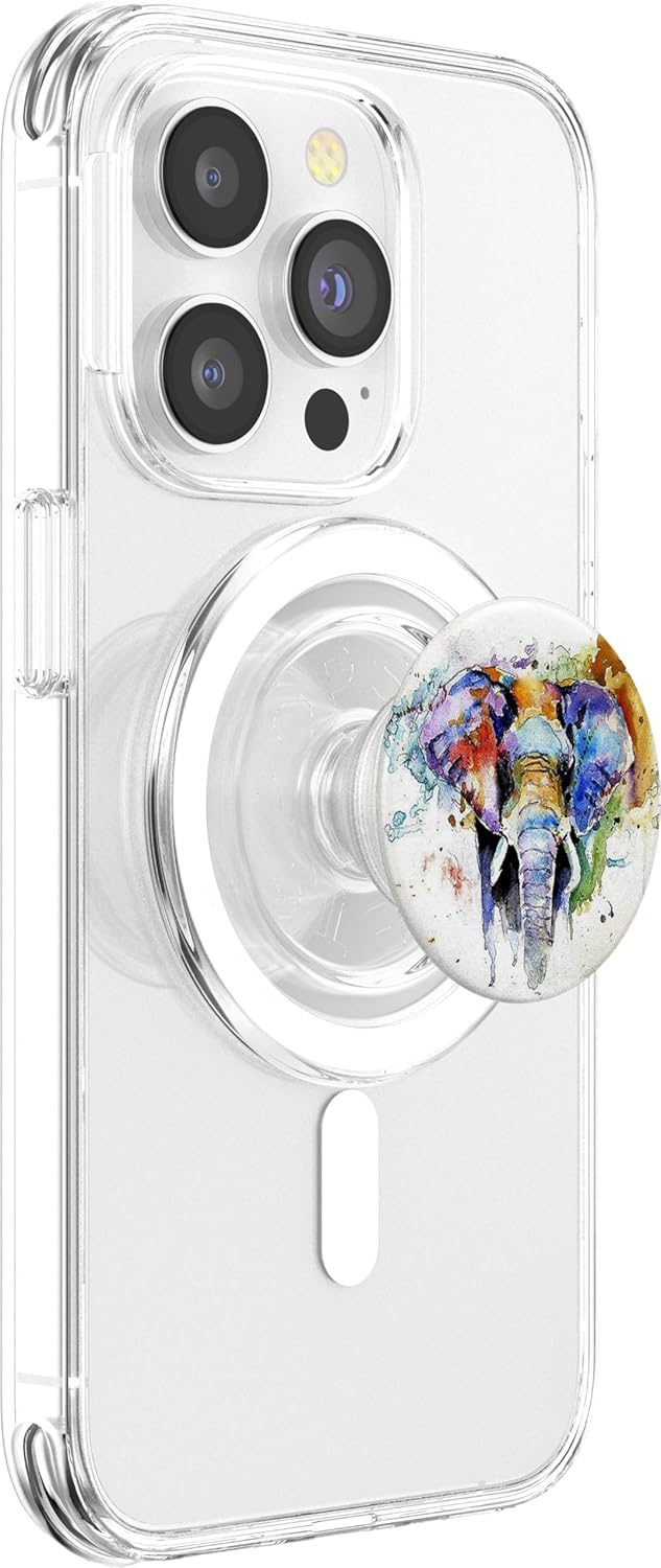 Cute Baby Elephant Watercolor Rainbow Drawing Phone Grip PopSockets PopGrip: Swappable Grip for Phones & Tablets PopSockets MagSafe PopGrip for iPhone