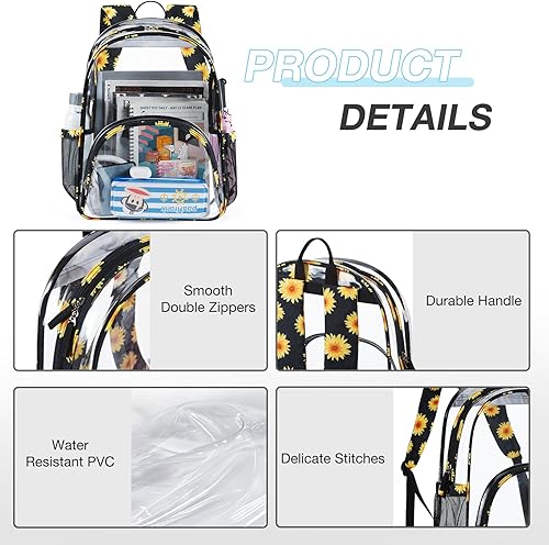 Miniatura 5 de LIGHT FLIGHT Mochila grande transparente con correas acolchadas reforzadas, mochila transparente de PVC resistente, bolsas transparentes para