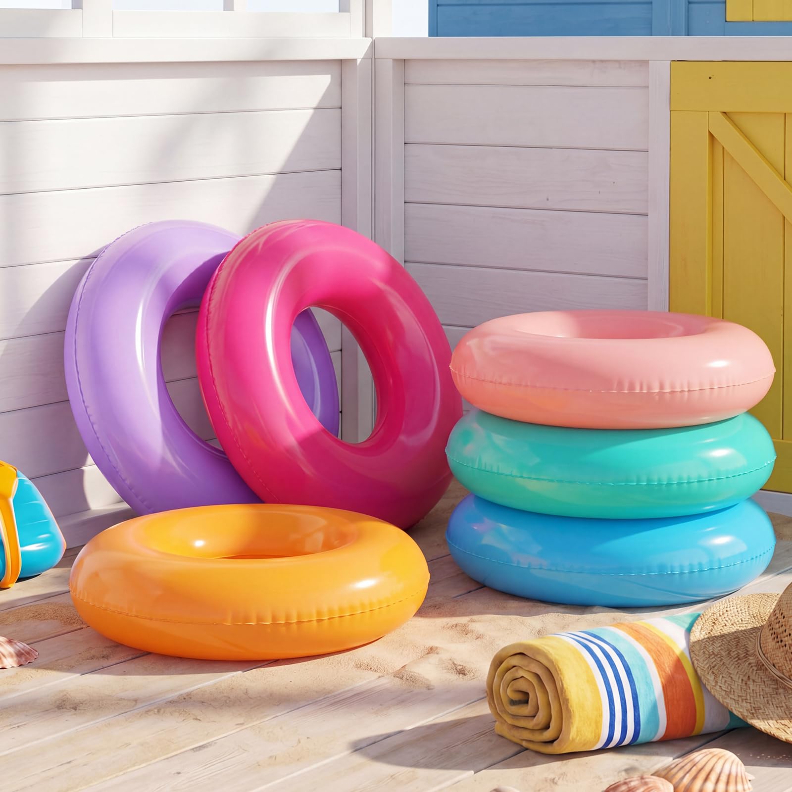 Gemscream Petit flotteur gonflable de piscine en vrac de 60 cm avec anneau de natation - Tube gonflable coloré pour adultes - Vacances d'été - Plage - Rivière - enterrement de vie de jeune fille