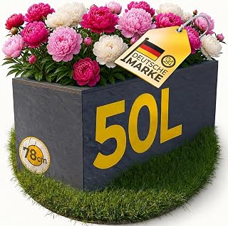 Ondis24 Pflanzkübel Vulkano, 50L Pflanzvolumen, rechteckig, Blumenkasten mit Wasserspeicher, Balkon Terrasse, Blumenkübel (Anthrazit)