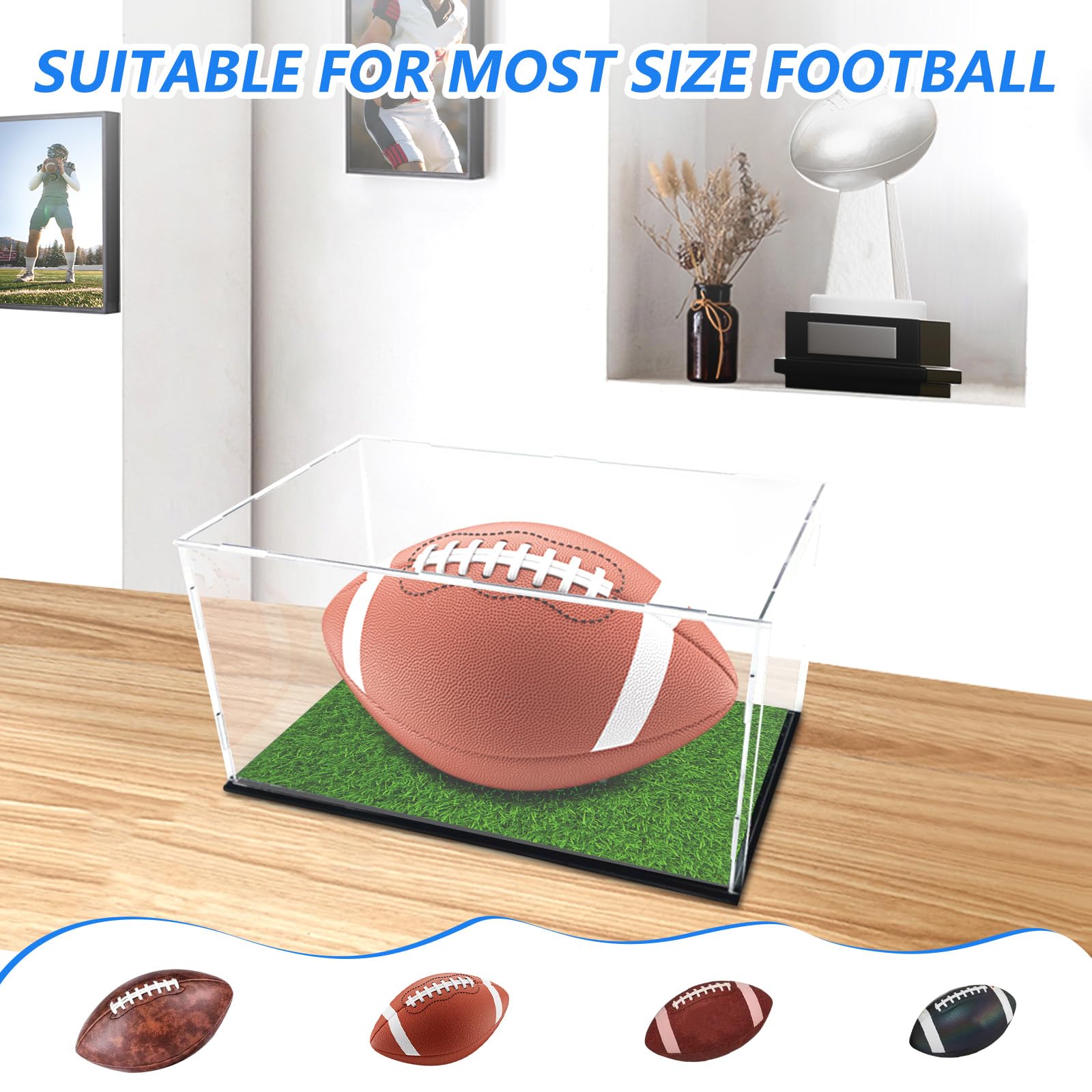 Baoblaze Vitrina de fútbol, escaparate de fútbol, soporte de rugby, coleccionables, caja de almacenamiento de fútbol, soporte para recuerdos, con hierba