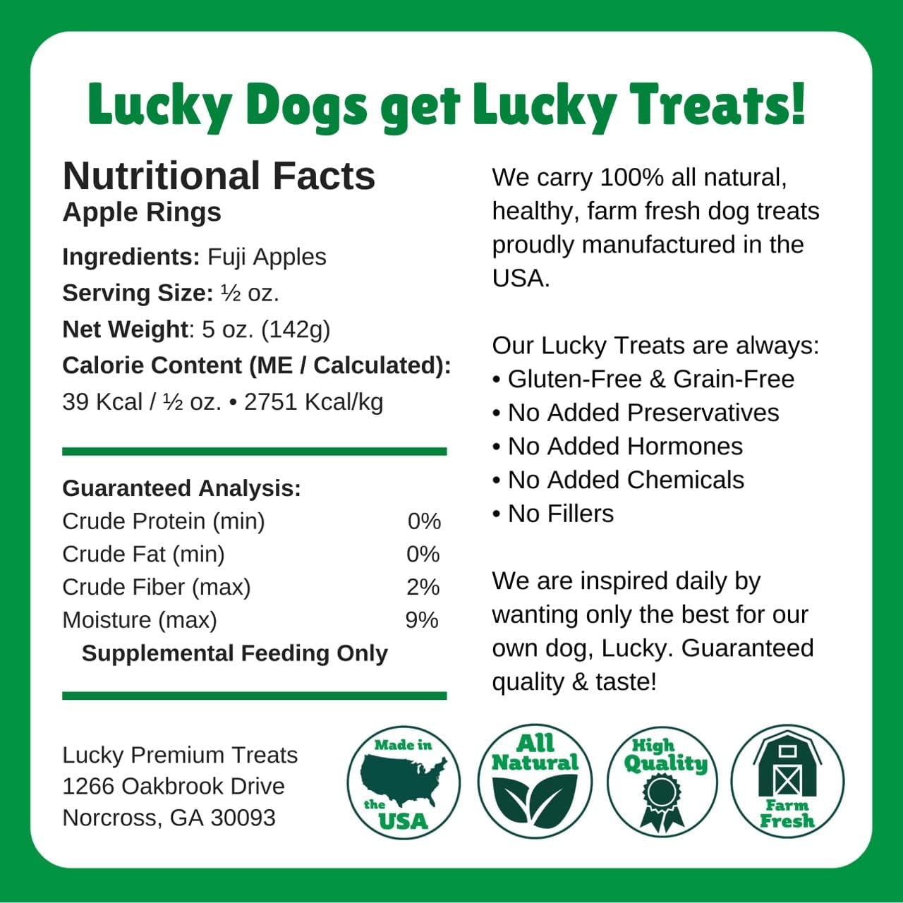 Lucky Premium Apple Rings – Thin, Crispy, All Natural Jerky Apple Treats for Dogs, Vegetarian Dog Treats with Real Fruit (5 oz)