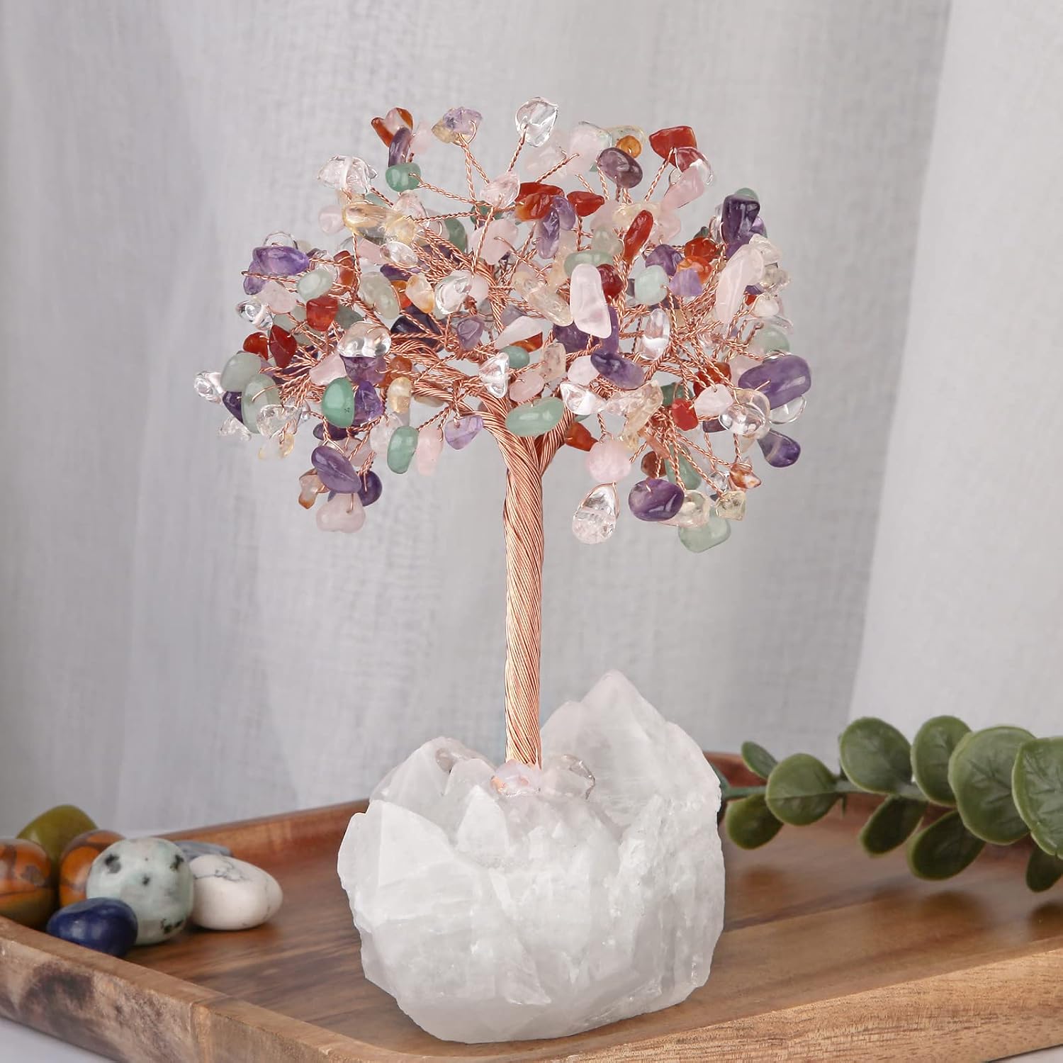 Nupuyai 7 Chakra Crystal Money Tree with Rock Crystal Cluster Base - Image 4