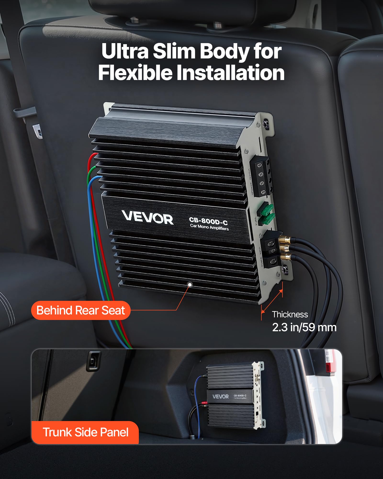 VEVOR Amplificatore Monoblocco per Auto Classe D con Controllo Remoto del Livello del Subwoofer 800 W, Filtro Passa-Basso, Potenziamento dei Bassi, Spostamento di Fase, Controllo del Volume