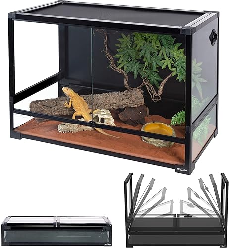 REPTI ZOO Tanque de reptiles plegable de 60 galones de 36 pulgadas de ancho, terrario de reptiles grande de vidrio templado de 36 x 18 x 24