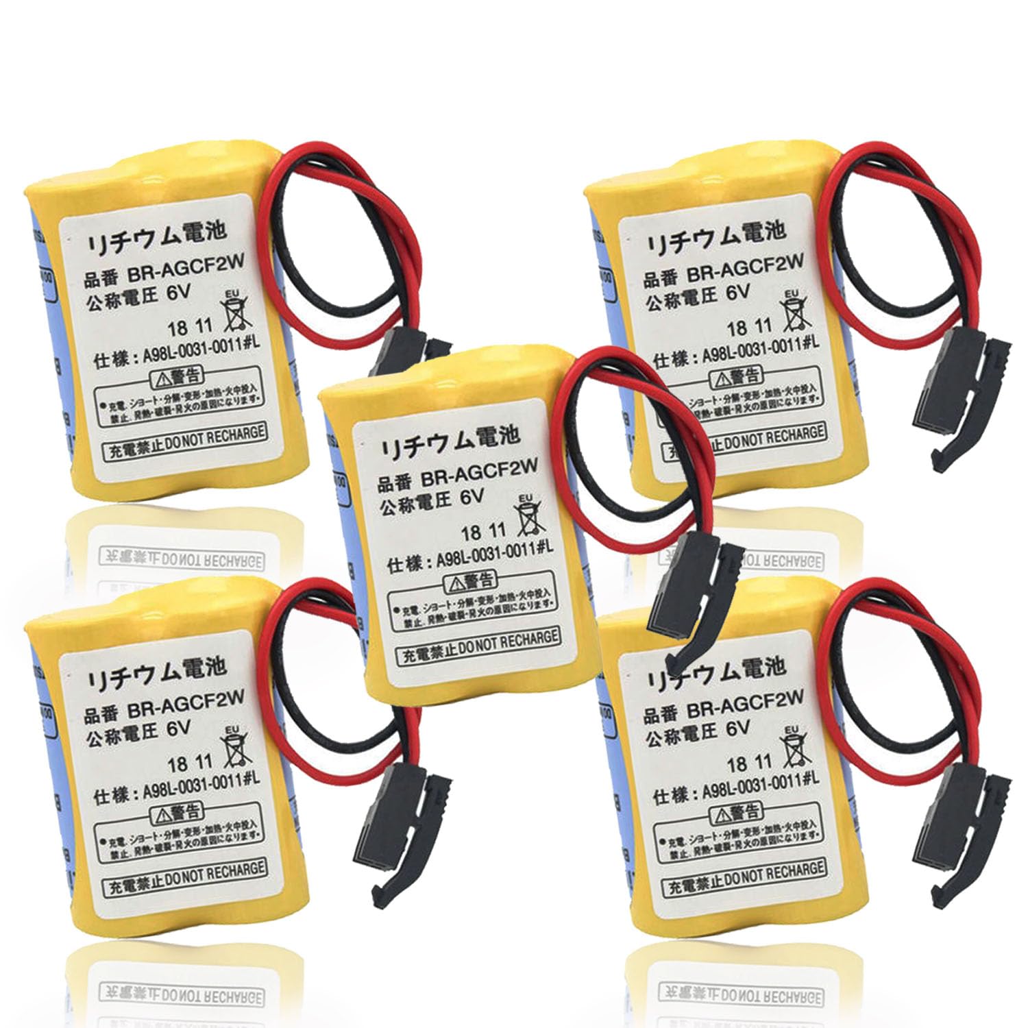 [5 Pack] 6V BR-AGCF2W/A98L-0031-0011 Lithium Battery with Black Plug for FANUC System BR-AGCF2W Battery, 2200mAh