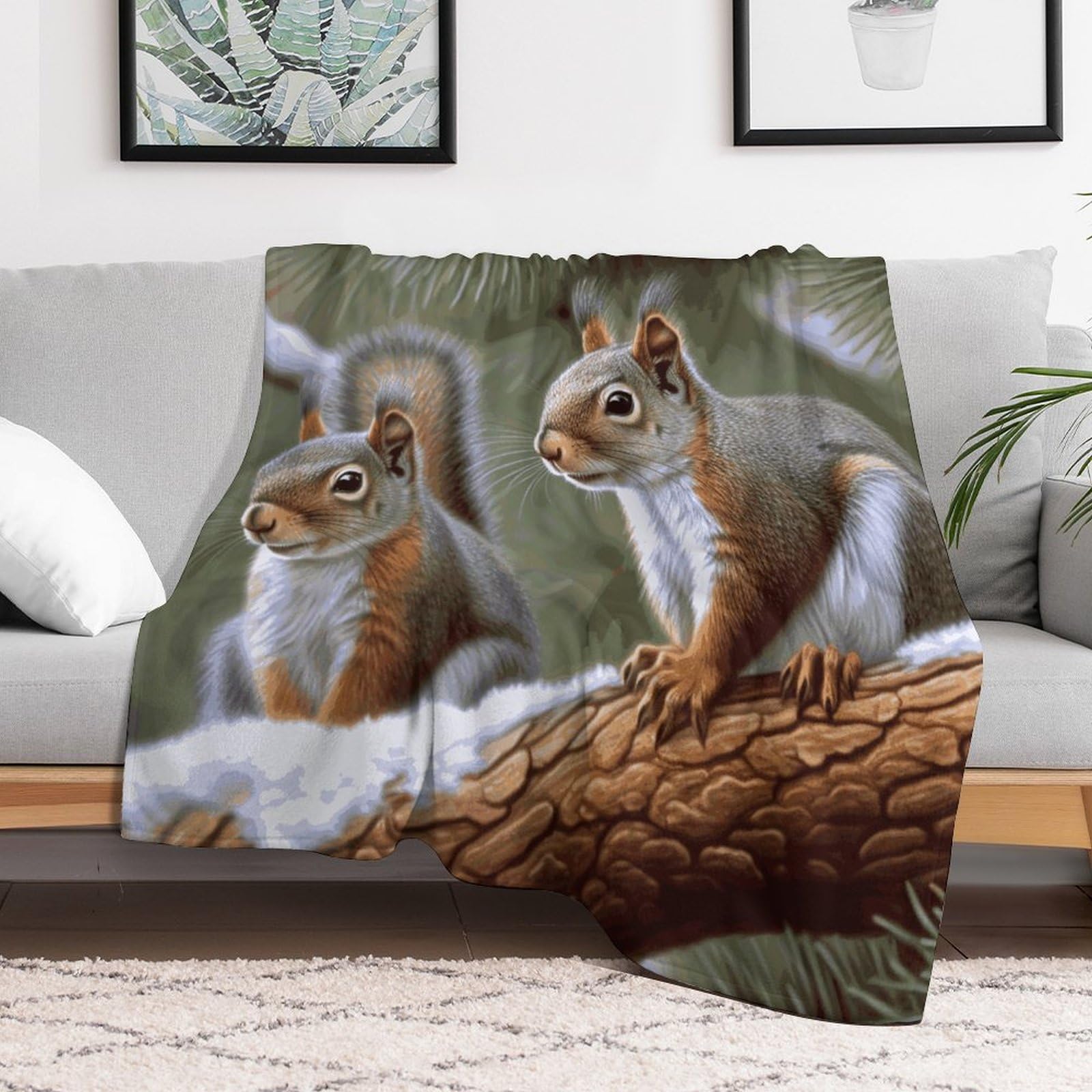 Couverture en micro polaire écureuil 152x203 cm pour lit et canapé