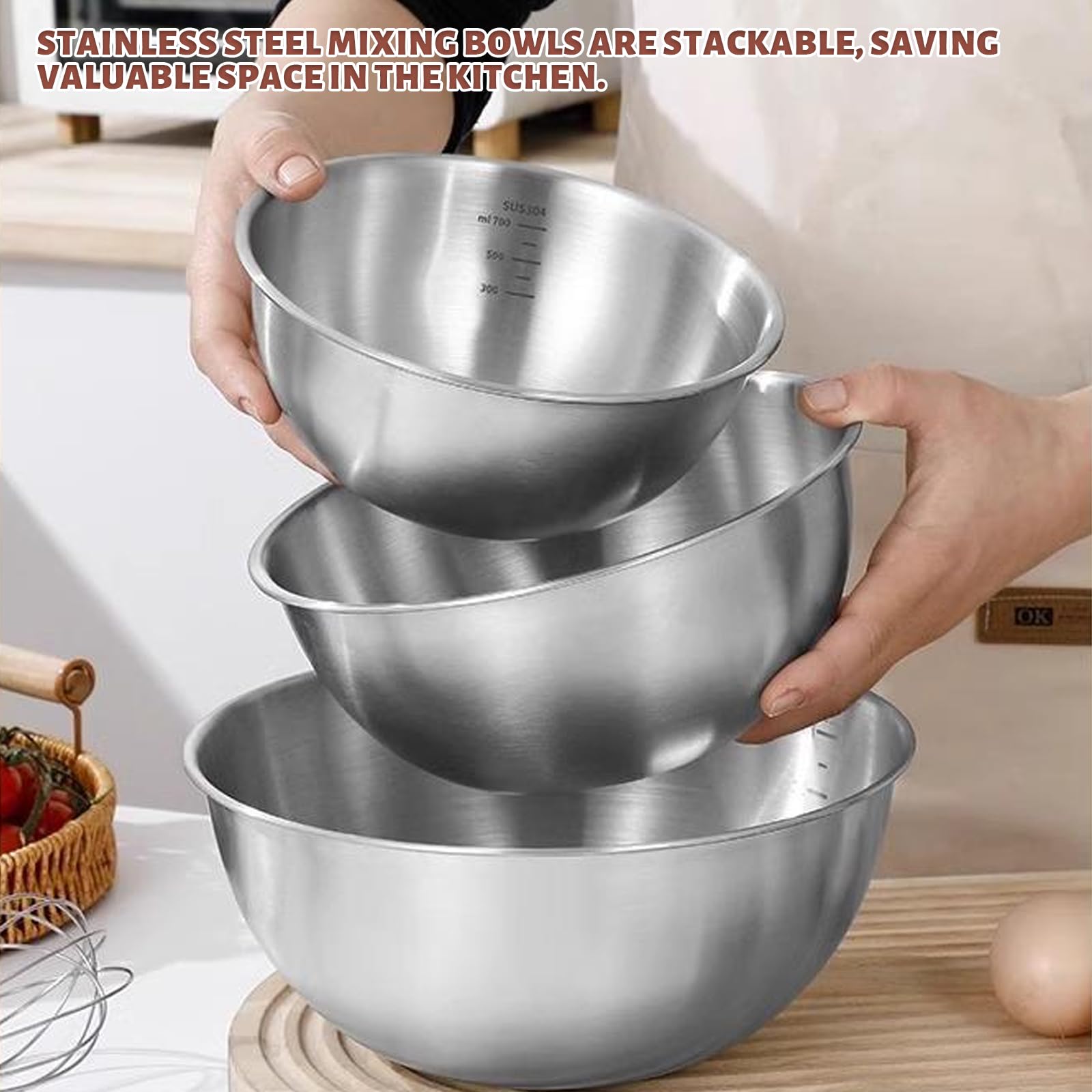 6 Pezzi Ciotole Acciaio Inox Cucina Ø 17cm Ciotola Insalata, Mixing Bowl Set per Ciotola di Cereali, Salse, Snack, Mescolare - Lavabili in Lavastoviglie