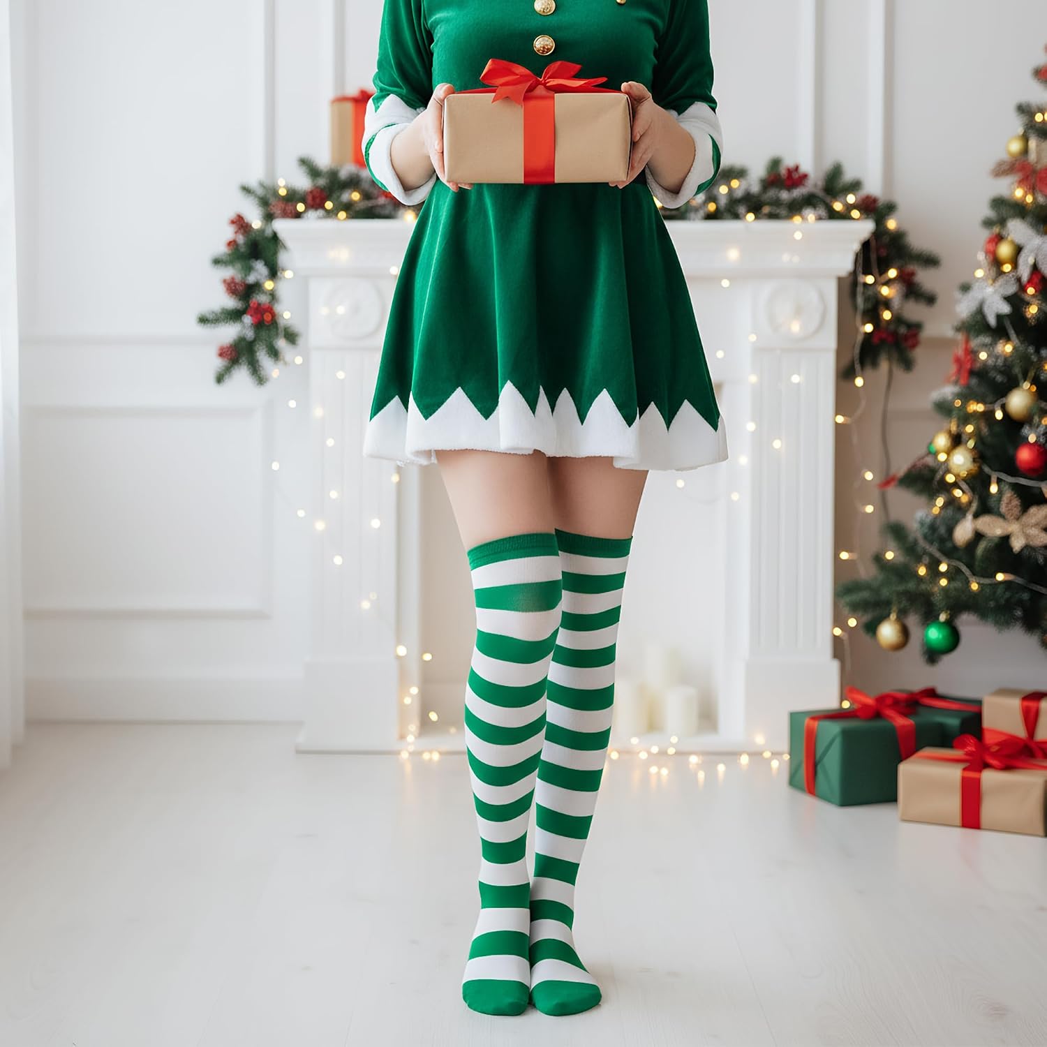 Women Striped Thigh High Socks Over Socks Knee Tight Stockings Long Leg Warmers Costume Accessories