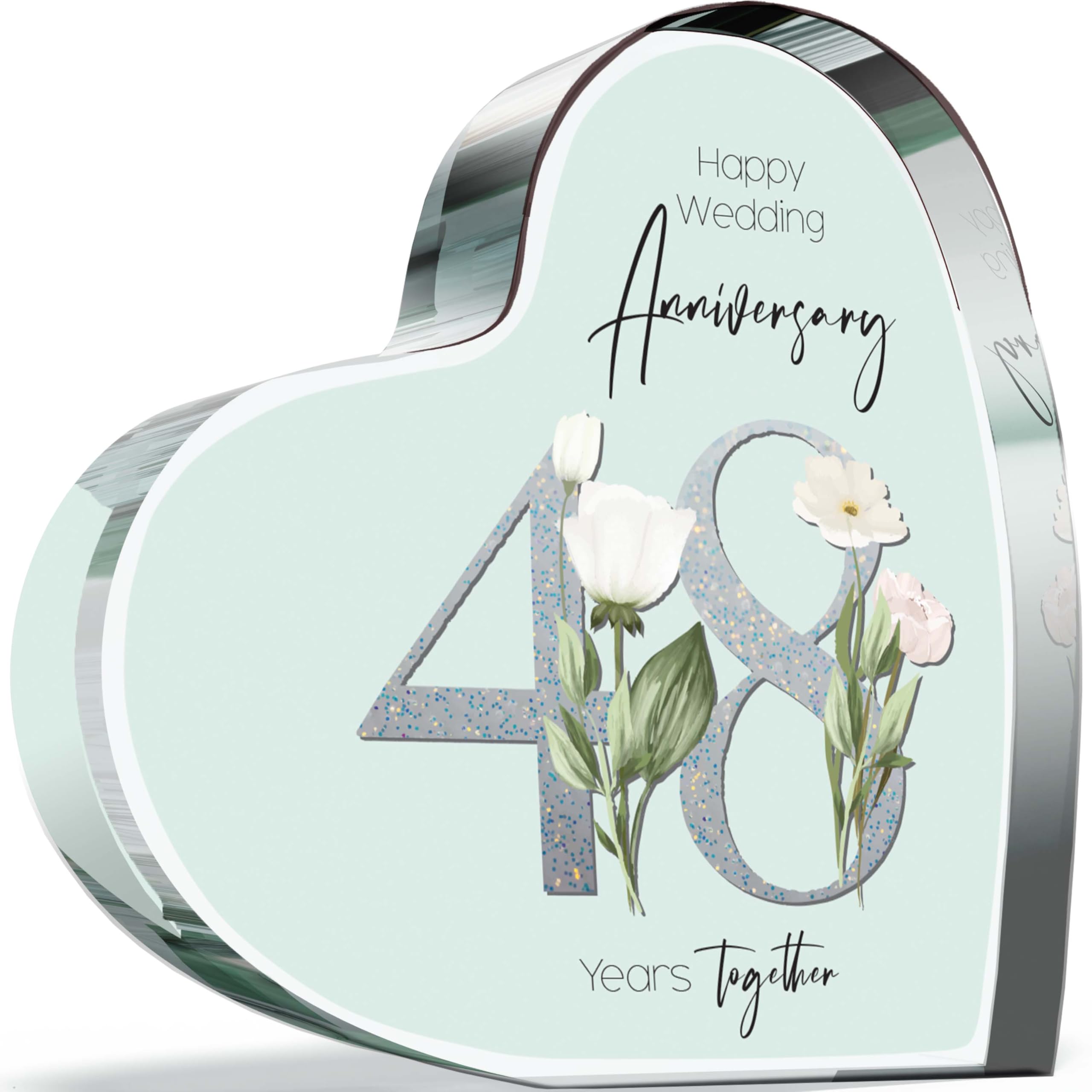 Giftzie Women's 48 Th Anniversary Plaque Gifts For Wife Husband - Years Together - I Love You Romantic Acrylic Heart Gift For Men, 100Mm Floral Present For Couples Forty-Eighth Anniversaries
