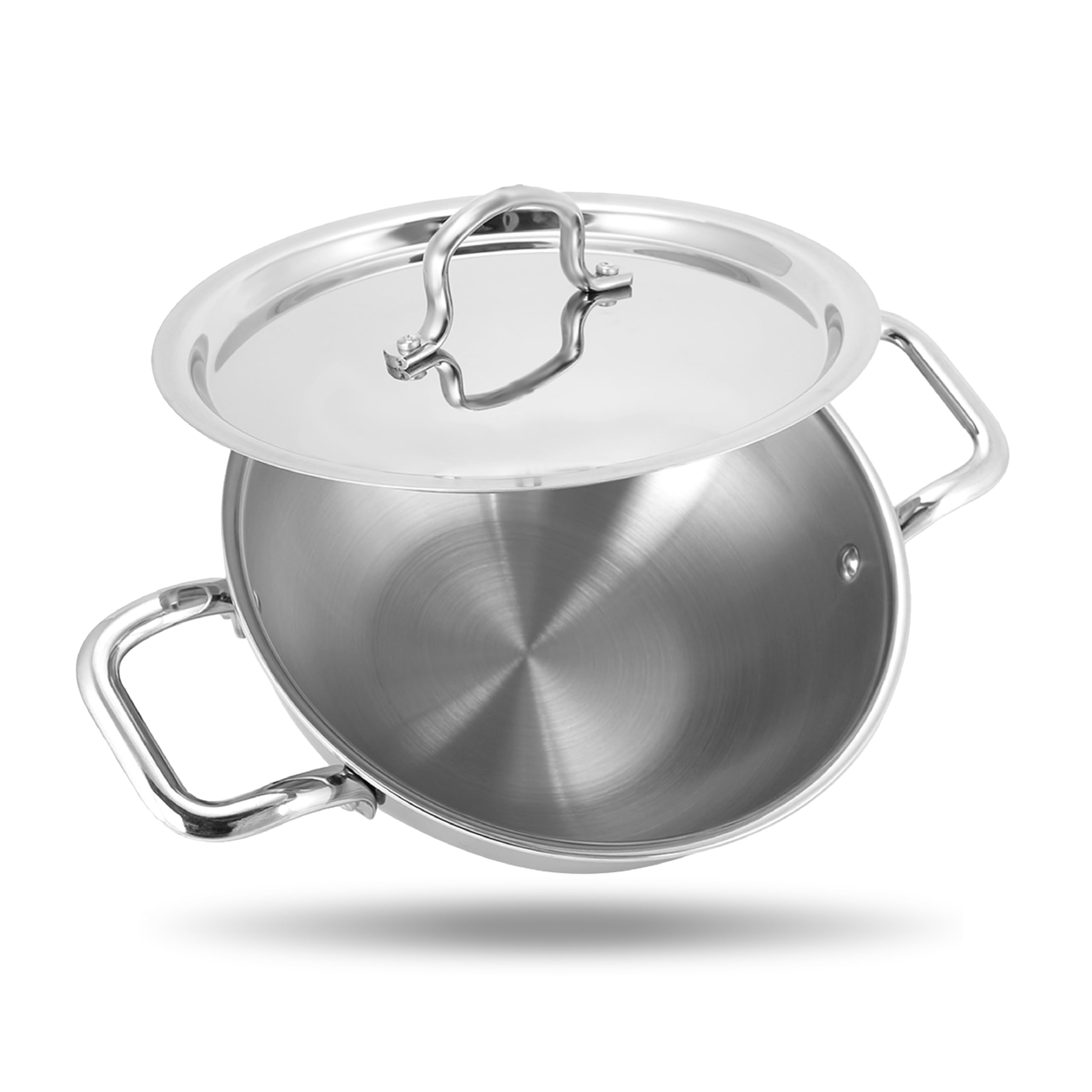 Storehaus Triply Stainless Steel 24 cm Deep Kadai with Lid, 3 L Capacity, Ideal for Curry/Stir Fry/Deep Fry, Broad Hold Handles, Smooth Surface, Induction & Gas Safe with 2 Years Warranty.