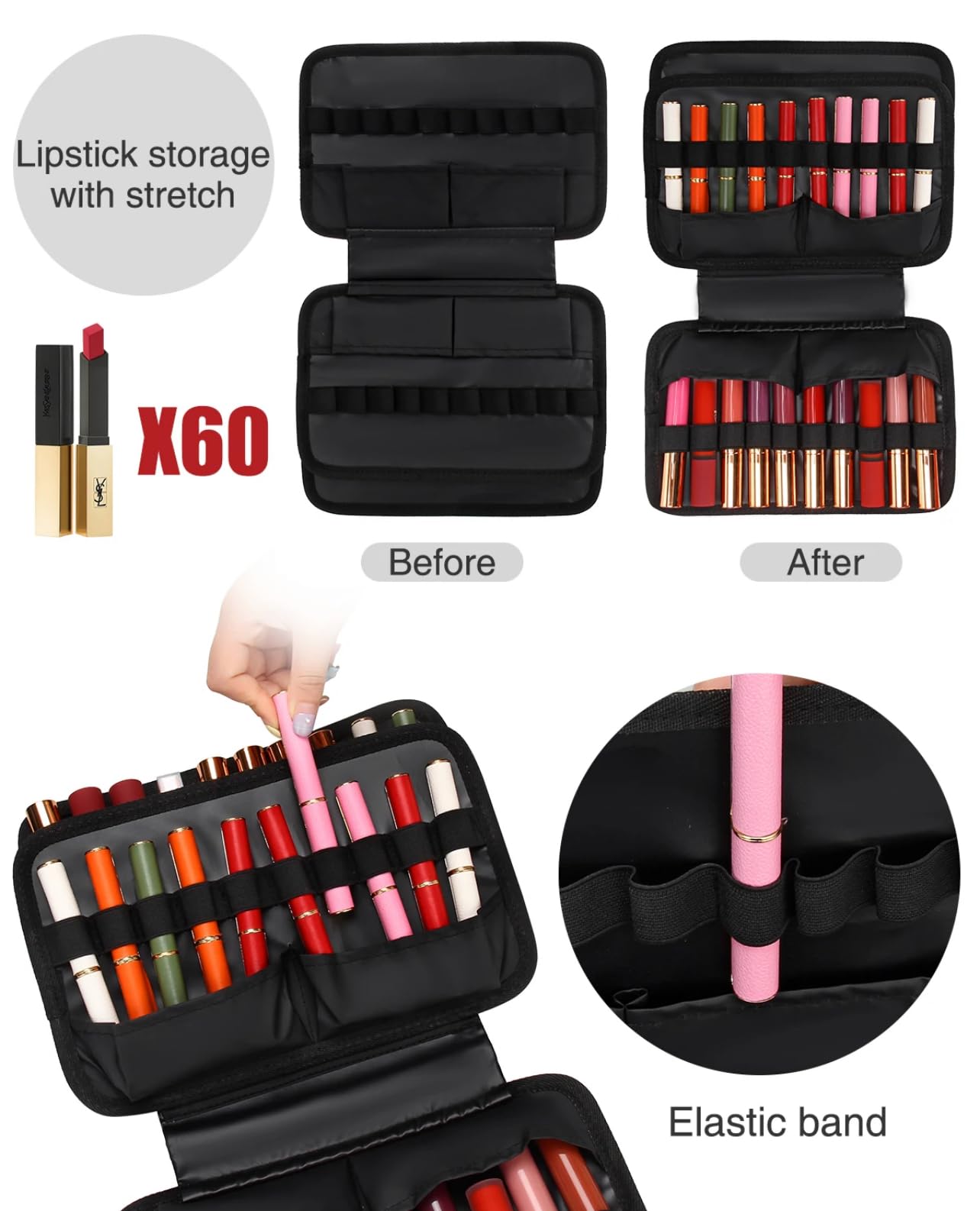 Coslifestore Makeup Organizer Case with Lipstick Slots (Black) 1