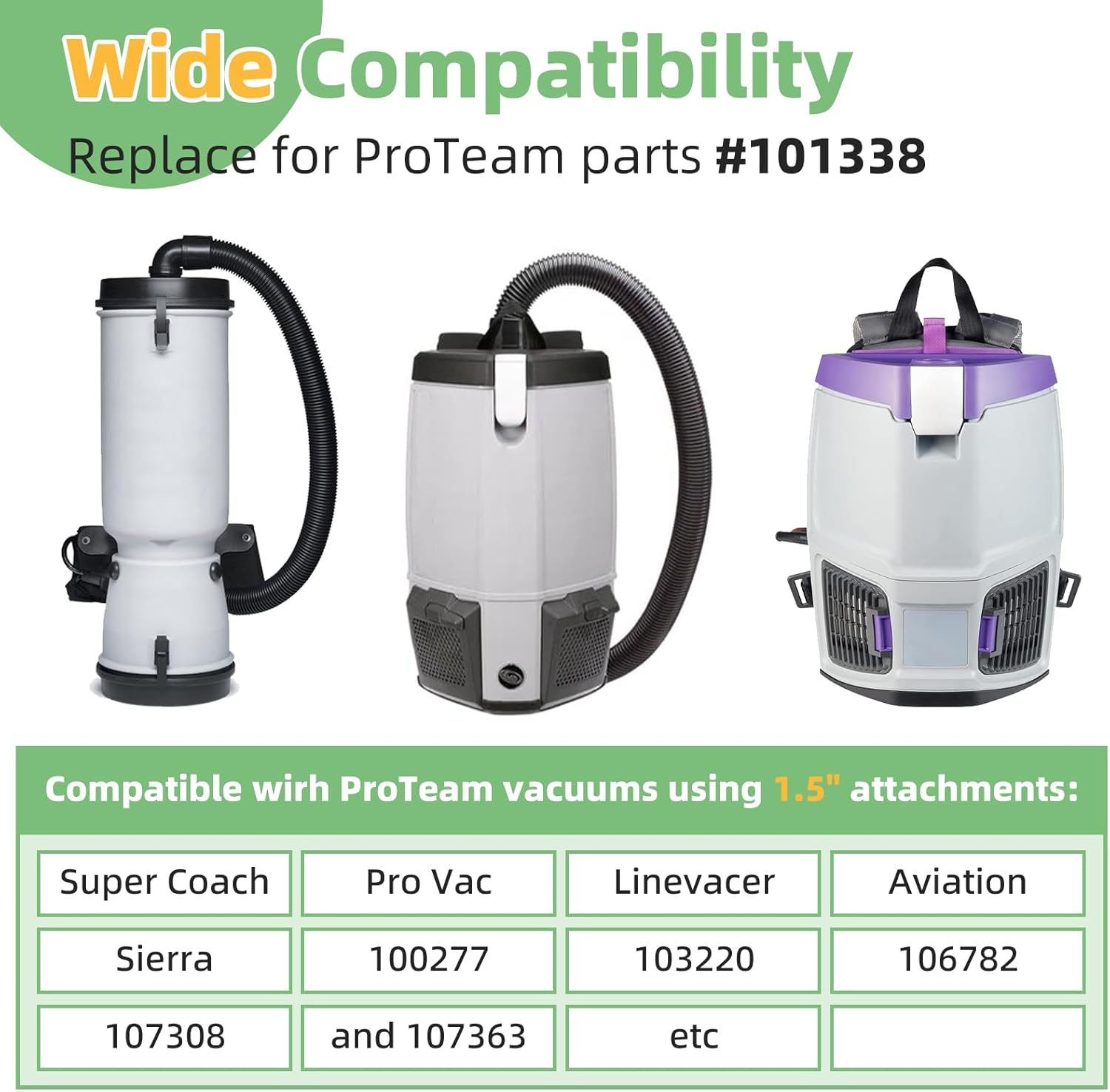 1.5" Vacuum Wand Replacement for ProTeam Backpack Vacuum - Vacuum Cleaner Attachment for Pro Team Parts # 101338 2-Piece, 2-Bend Aluminum Wand with Button Lock - 56-inch Long, 1 1/2-inch Diameter