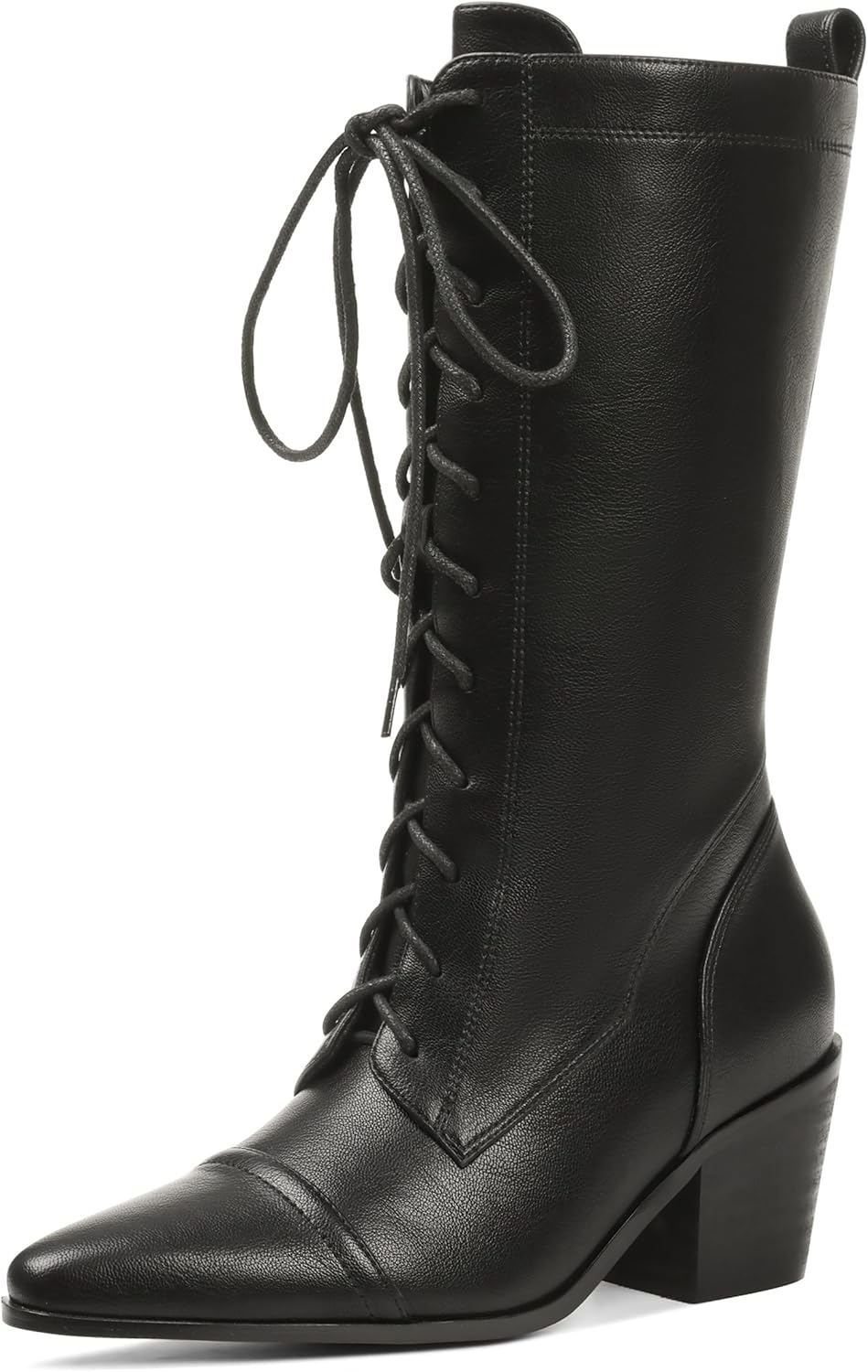 SaraIris Women's Black Mid Calf Boots Lace Up Chunky Heel Vintage Combat Heeled Dress Casual Boots - Image 5