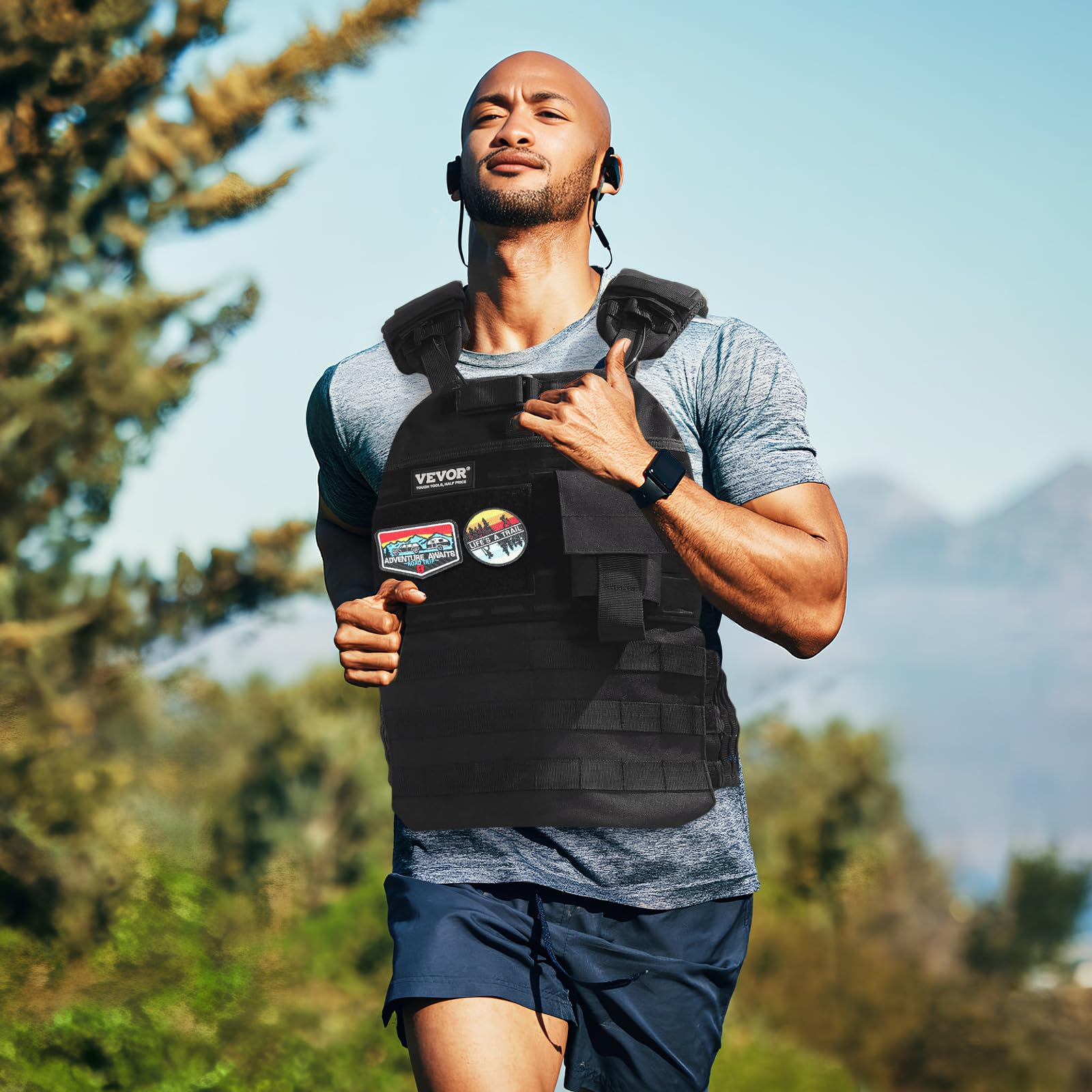 VEVOR Verstellbare Gewichtsweste, 5-9 kg/9-14,5 kg/15,9 kg/18,1 kg Gewichtsweste mit 6 Eisensand-Gewichten und reflektierenden Streifen, Trainingsgeräte für Krafttraining, Laufen, Joggen