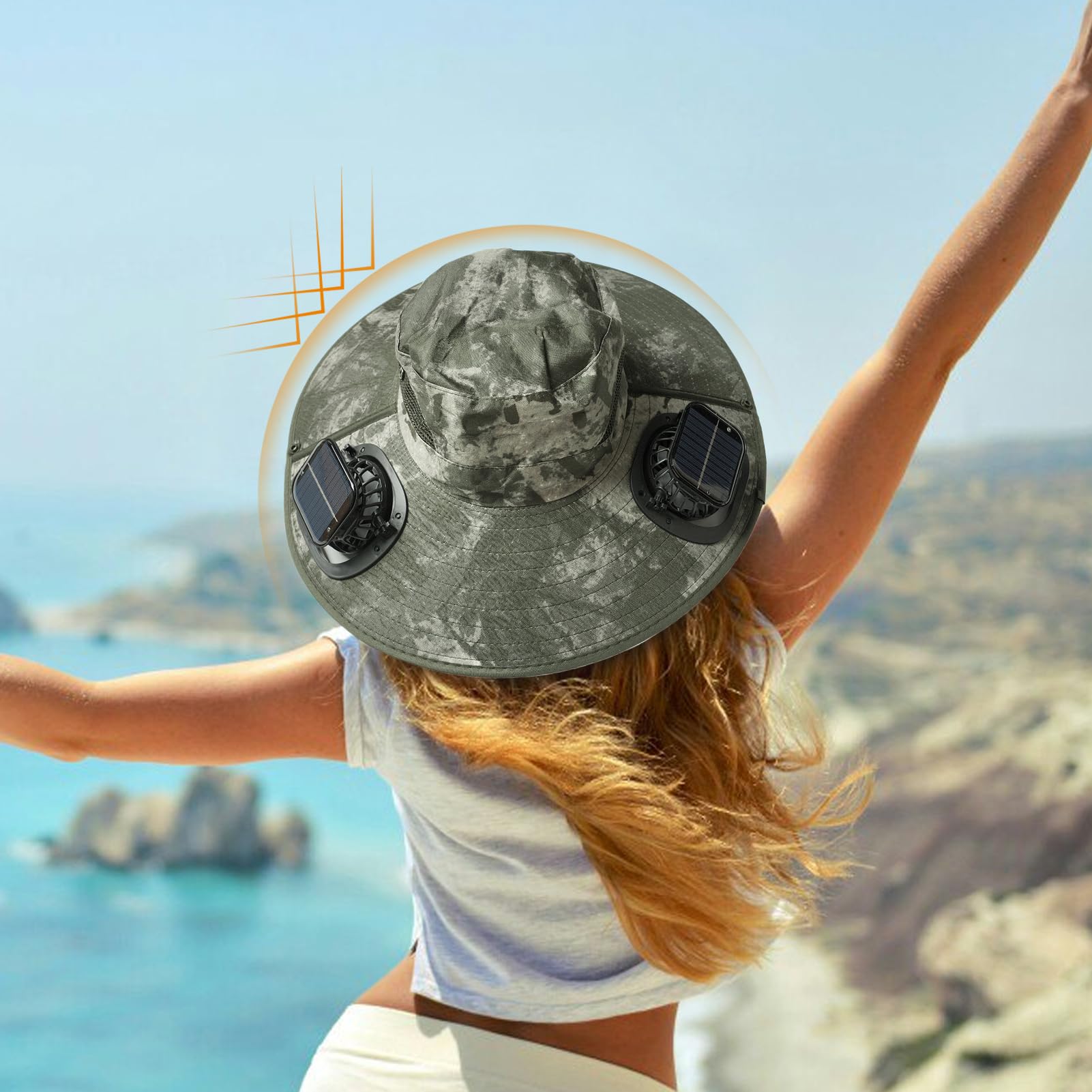 Cappello con Ventilatore Solare Protezione Rinfrescante | Outdoor da Sole a Tesa Larga con Ventola Solare Attrezzatura Personale Per Spiaggia Pesca Campeggio Outdoor Viaggi
