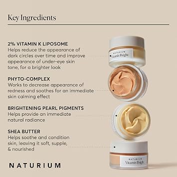 Naturium Vitamin Bright Illuminating Eye Cream, Under Eye Repair Cream for Dark Circles, with Vitamin K, Phyto-Complex, Mineral Pigments, Light/Medium, 0.5 oz