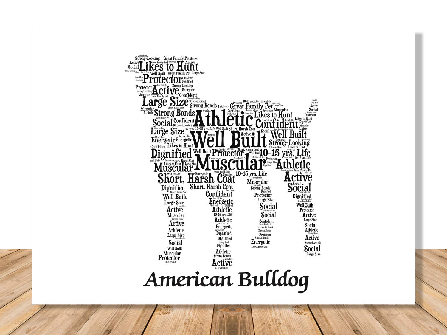 American Bulldog Personalize Dog Wall Art Print Home Decor Gift Wrapped  Custom Name Pet Loss Memorial Present for Owners USA Handmade