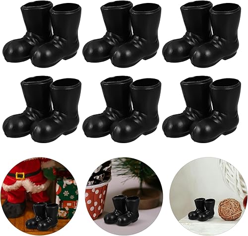 Miniatura 7 de Mini botas de Papá Noel de Navidad, 7 pares de mini zapatos decorativos, botas de tobillo en miniatura, adornos de muñeca de Papá Noel para