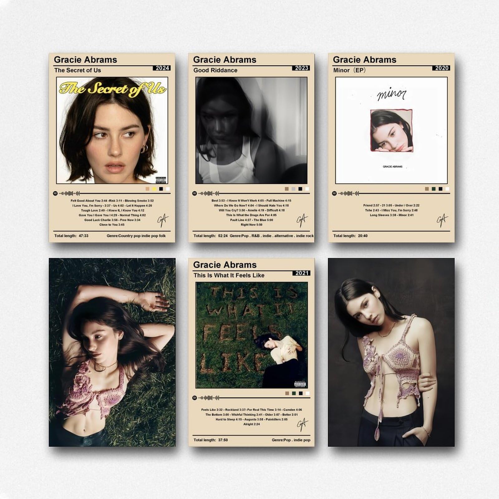 FUPWYKWHGracie Abrams Poster (Set of 6) Music Posters Album Cover Posters Poster Wall Art Decorative Painting Bedroom Painting Posters 08x12inch(20x30cm) Style-5