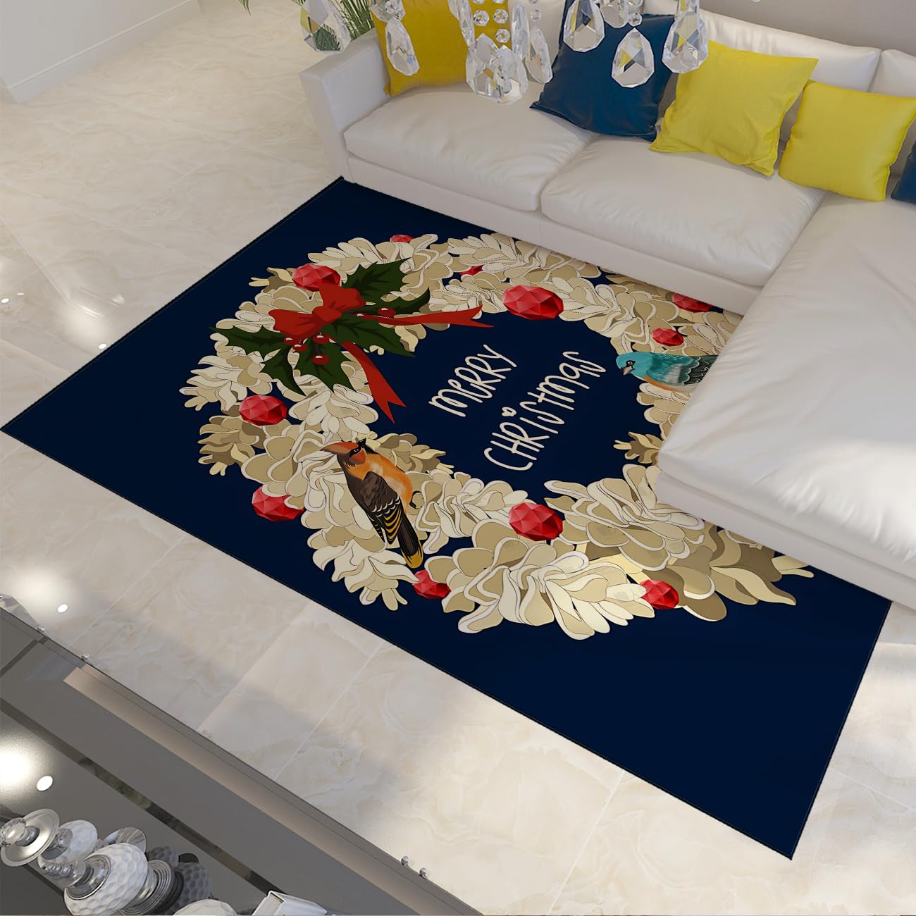 Boże Narodzenie 70 x 120 cm dywaniki świąteczny wieniec design niski dywan miękki zmywalny przenośny wystrój świąteczny do salonu sypialni wejście