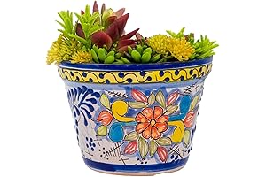 Fiesta Brands Talavera Mexican Pottery Planter: Eye-Catching Cobalt and Yellow Design for...