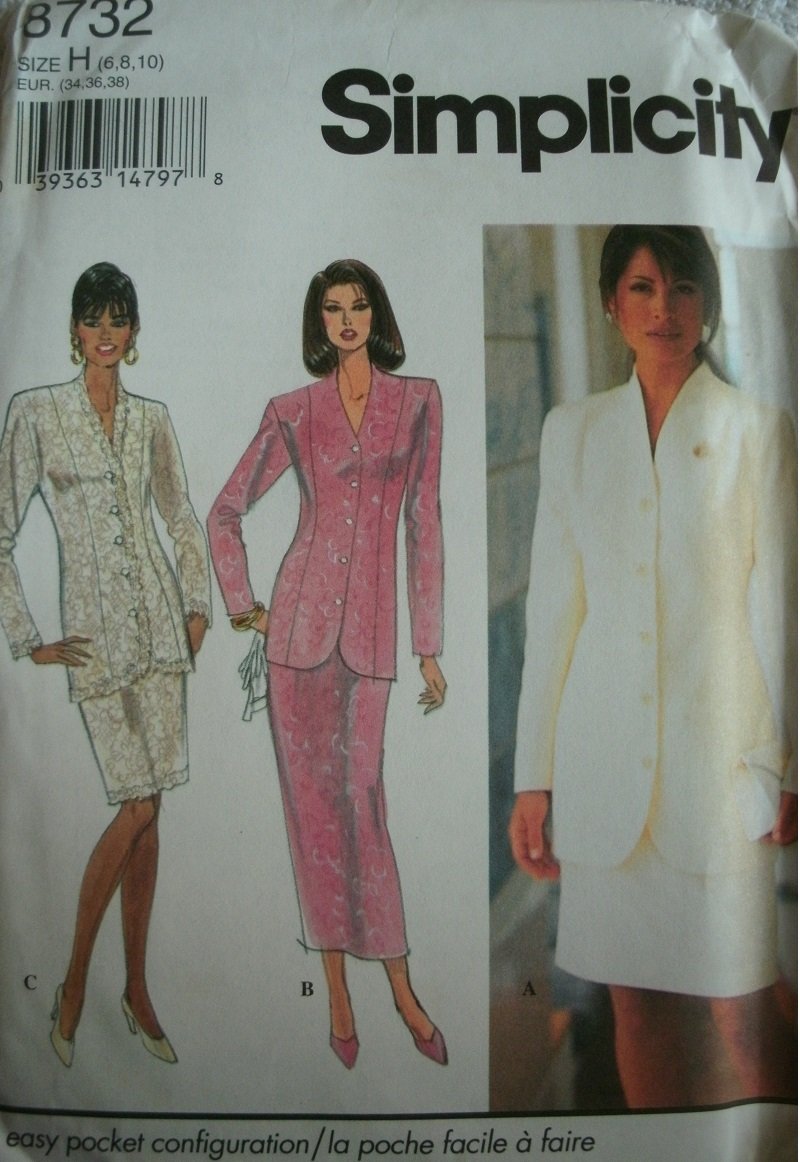 Patron jupe veste Simplicity 8732 pour couture femme taille 6 8 10