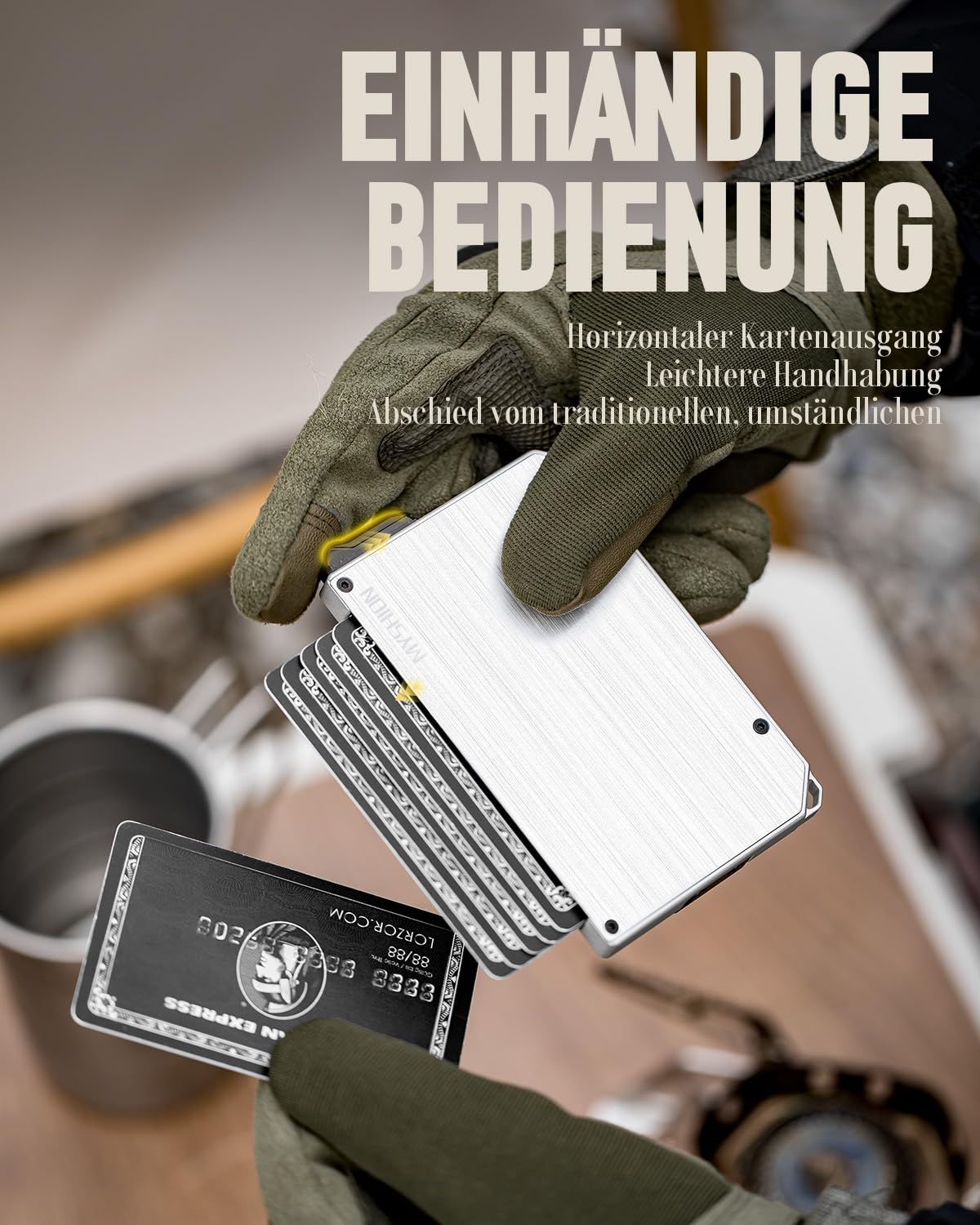 Metall Kartenetui Herren mit Geldklammer, Minimalist Pop-Up Slim Wallet, RFID Schutz, Karten Portemonnaie mit Aufhängeloch, Aluminium Card Holder für 6–8 Karten - Silberweiß