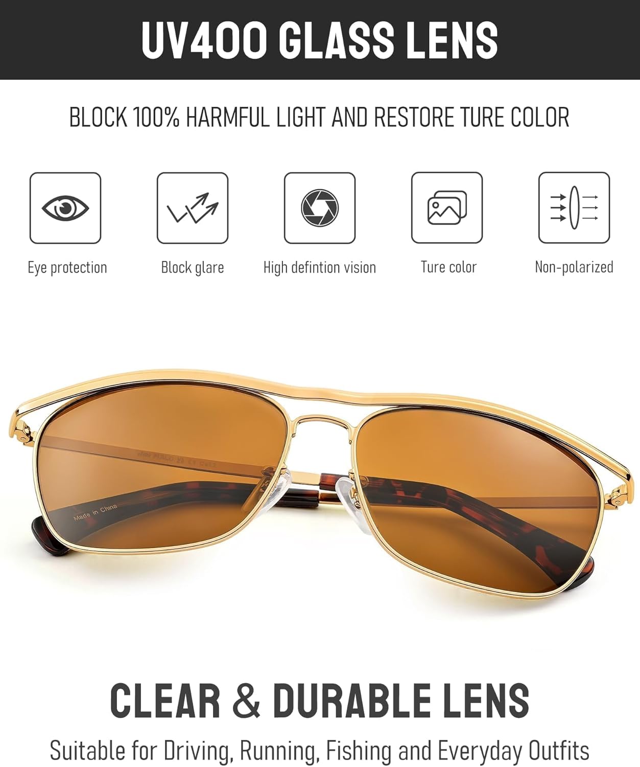 JIM HALO Aviator Sunglasses for Men, Retro Rectangle Driving Sun Glasses Womens UV400 Protection Flat Metal Eyewear - Image 4