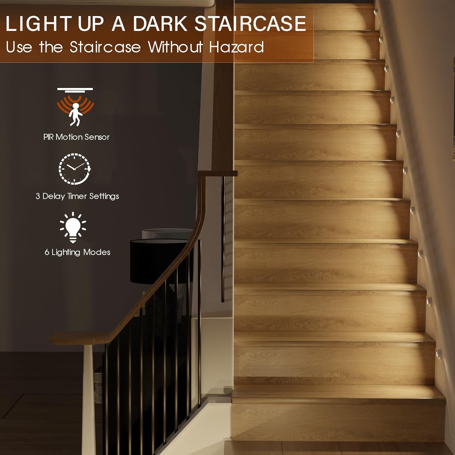 Plug-in Smart Stair Lights Motion Sensor Indoor with Cascading Effect, Dimmable, 3000K-6000K (20 Stairs)