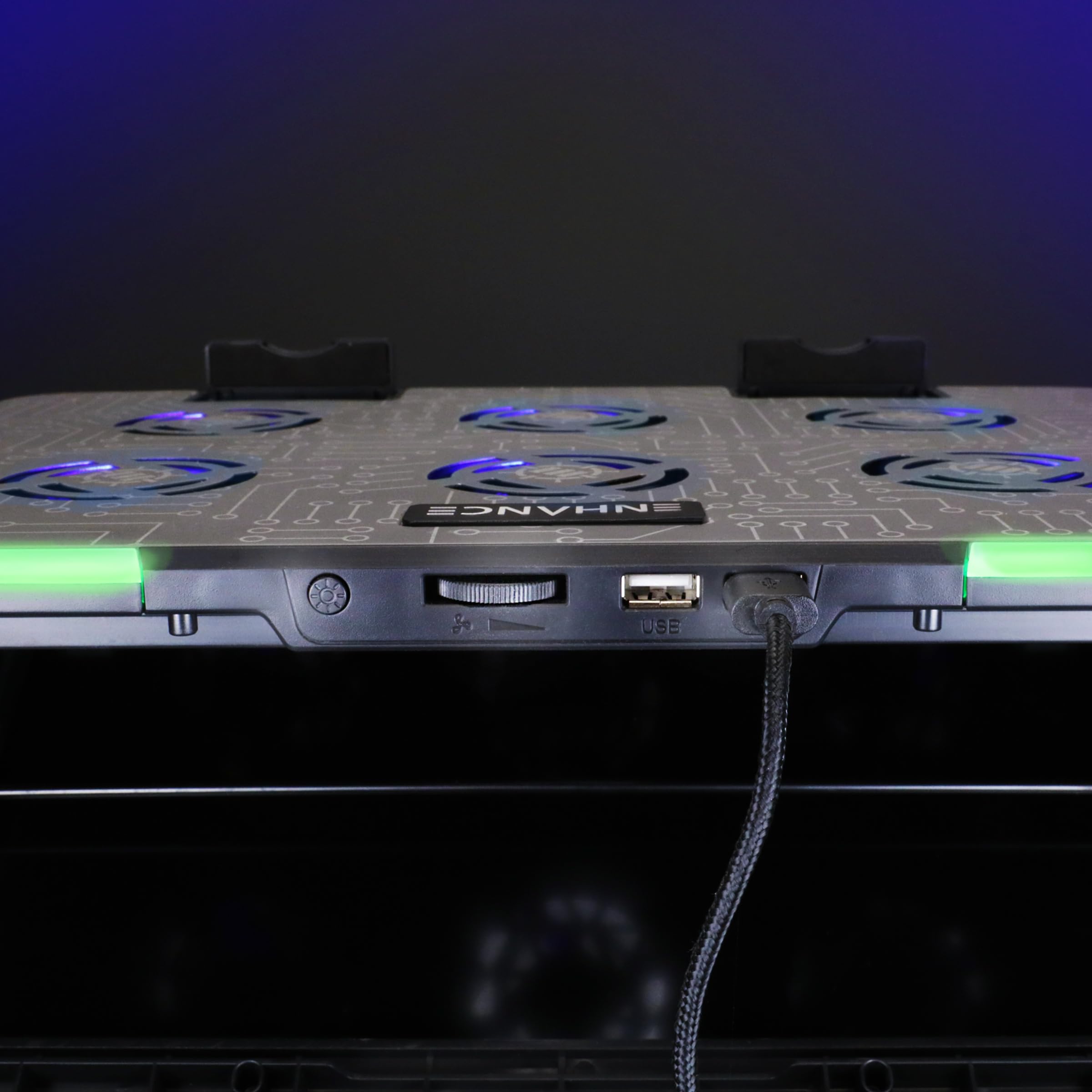 ENHANCE Gaming Voltaic 2 Base de Enfriamiento para Computadora Portátil - 6 Ventiladores LED Azules, 7 Configuraciones de Altura, Iluminación RGB - Base de Enfriamiento Parte Superior de Metal