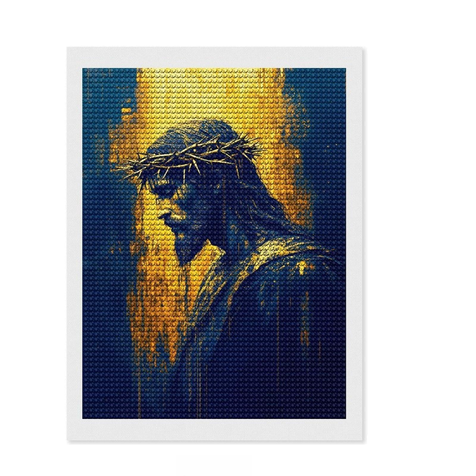 Junmoney Jesus Christ Portrait Diamond Painting Kit 12"x16", Good for Quiet Evenings, Mindful Craft Activity, Living Room Decor, Gift Idea