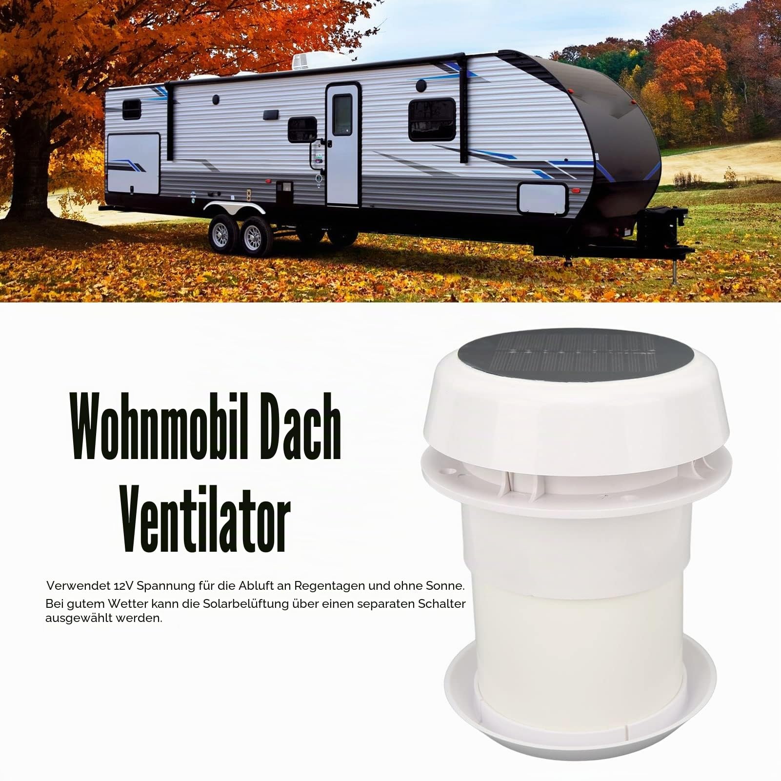 Aramox Solar-Dachabluftventilator, Dachlüfter Wohnmobil Solar, DC12V Wohnmobil-Dachabluftventilator, Geräuschloser, Solarbetriebener Lüfter für Wohnmobile, Wohnwagen, Schiffe, Yachten