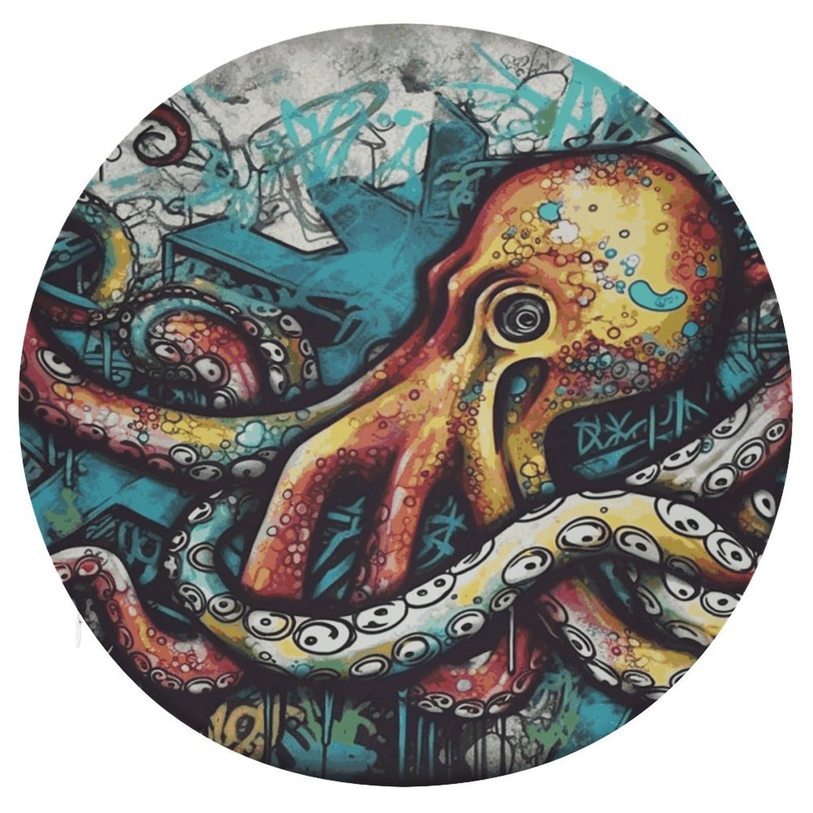FekiLoot Color Graffiti Octopus Seat Cushion Comfort Memory Foam Seat Cushion Chair Pad Soft Round Stool Cushion Chair Cushion Removable Washable Cover for Home Office Outdoor Bistro 15.35 Inch