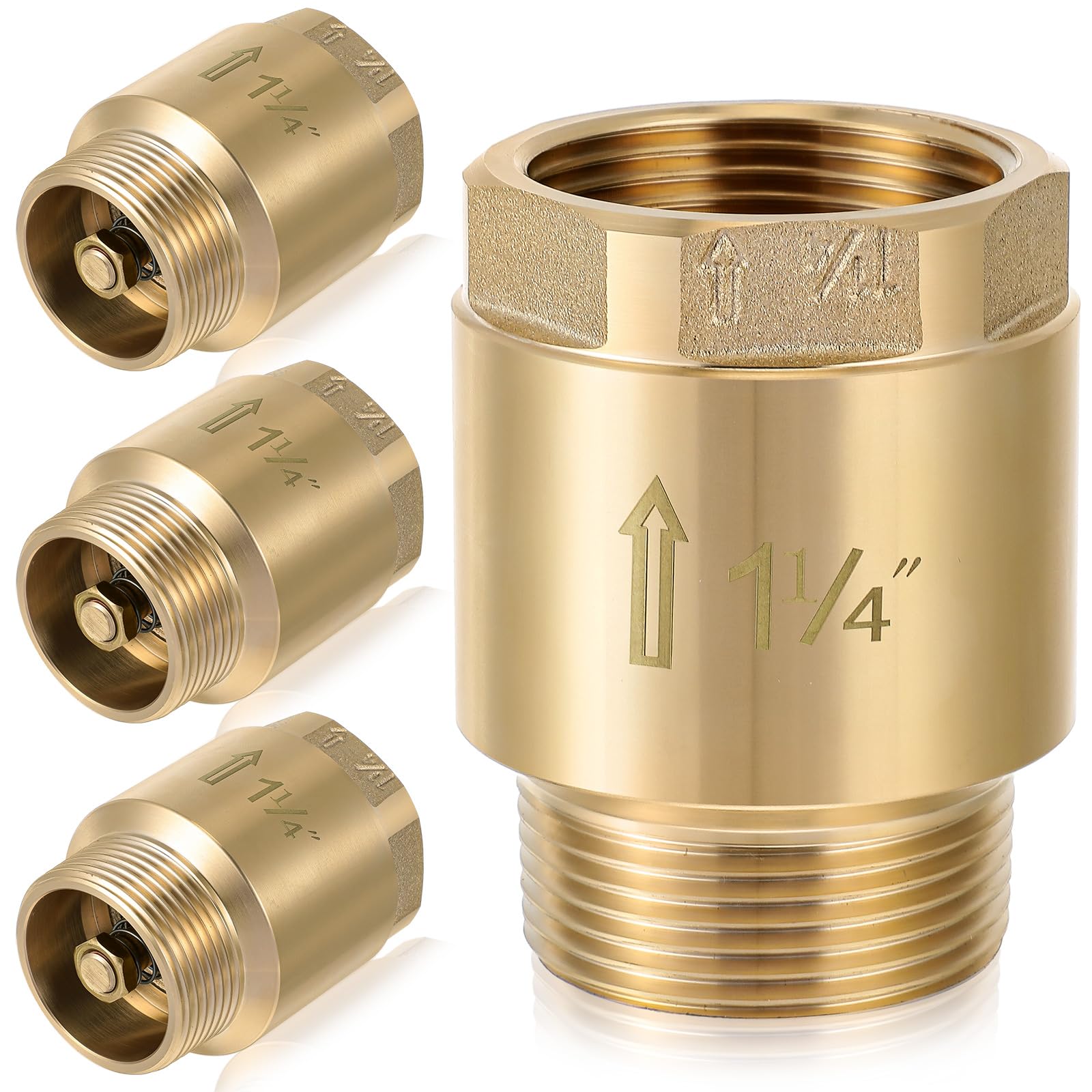 Zonon 4 Pcs 1-1/4 Inch Check Valve, One Way Spring Brass Check Valve