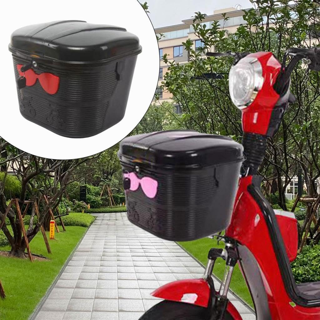 F Fityle Panier Avant de vélo électrique, Support de Chargement de vélo avec Serrure, Installation Facile, Robuste avec Couvercle, boîte de Rangement pour Le