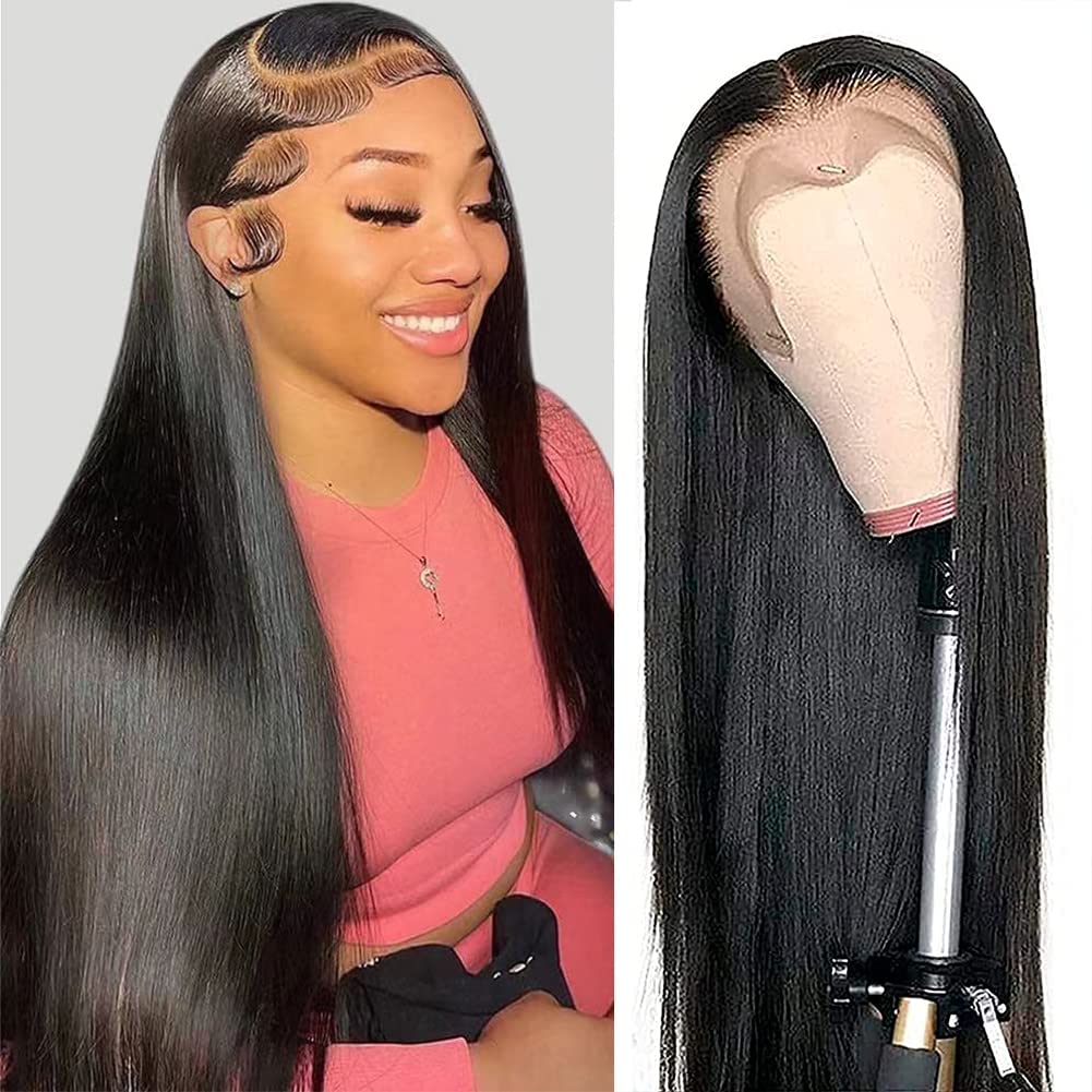 GIESWY Straight Lace Front Wigs Human Hair 13x4 HD Transparent Lace Front Wig Pre Plucked with Baby Hair 160% Density Brazilian Virgin Lace Frontal Wigs Human Hair Natural Color…