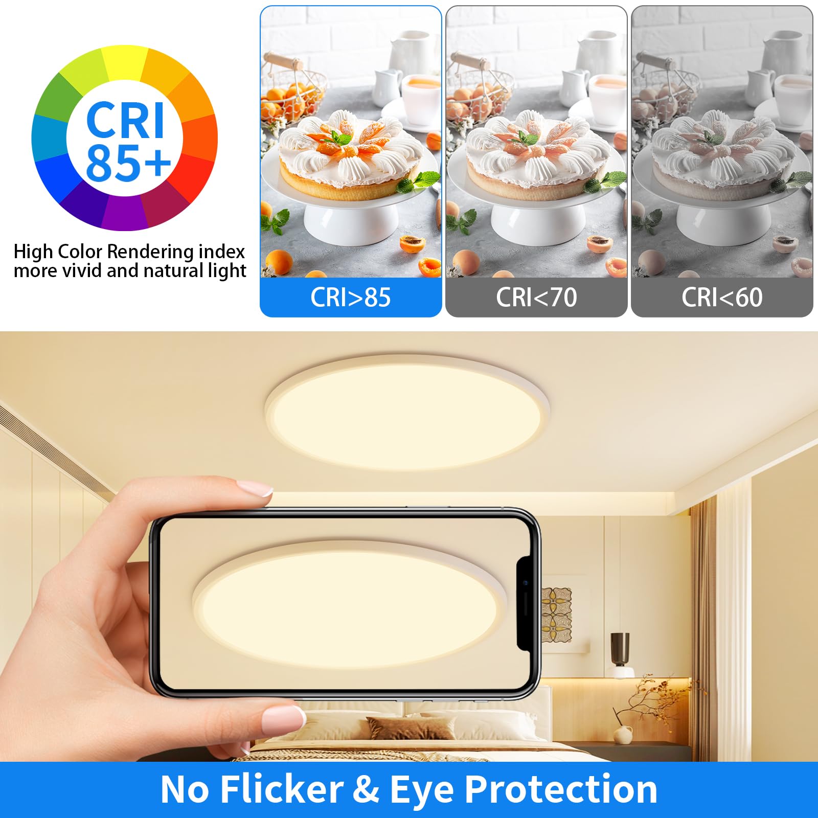 MOONSEA Deckenlampe LED Deckenleuchte Flach 52W Ø59cm 3 Farben Lampe Rund | 3000K/4000K/6500K Deckenlampe Wohnzimmer, Ultra Dünn Deckenlampe Weiß für Wohnzimmer Schlafzimmer Kinderzimmer Büro