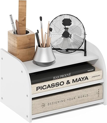Furinno Organizador clásico de escritorio de 3 niveles, color blanco